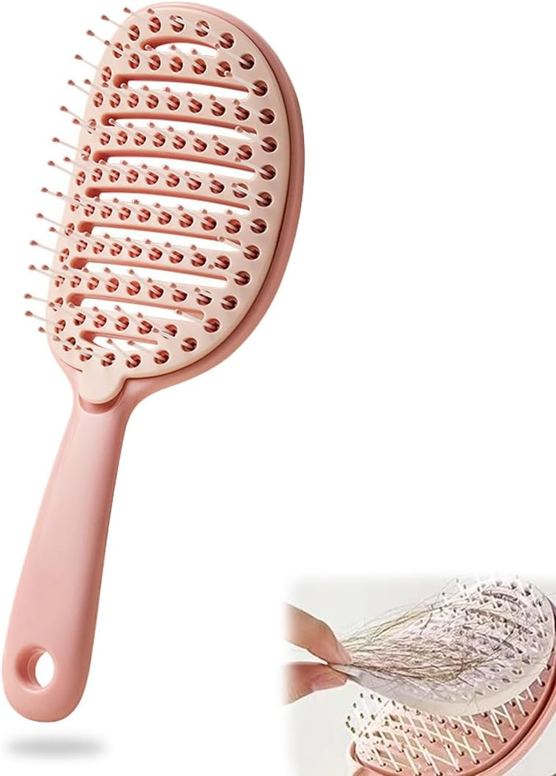 HQRKOTM 1 X Hair Brush, Curl Brush, Bounce Curl Brush, Professional Detangling Brush for All Hair Types, Removable Cleaning Brush, More Shine, Volume, Pink image number 6