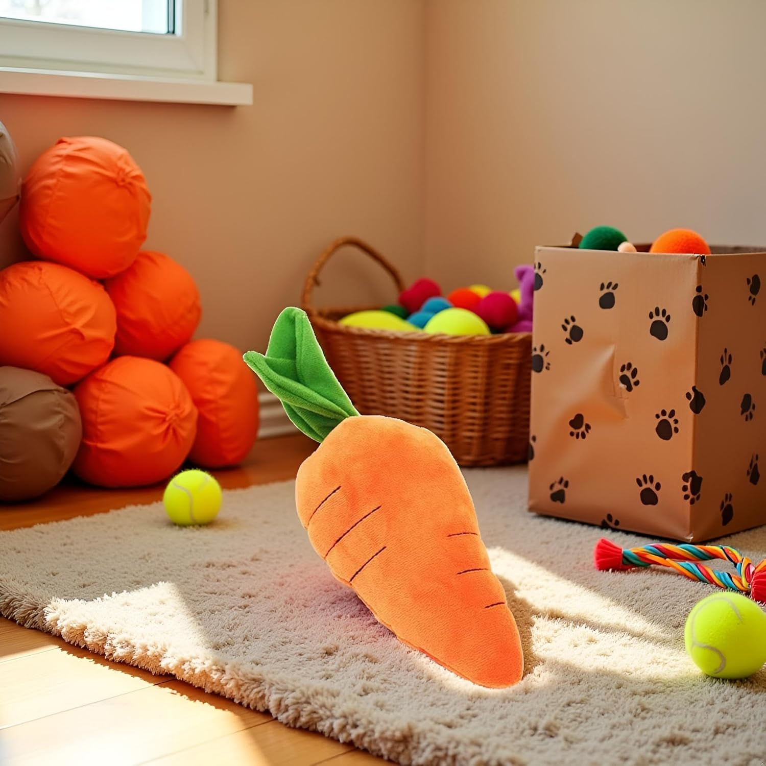 Best Pet Supplies Crinkle Dog Toy for Small, Medium, and Large Breeds, Cute Carrot with Soft Squeaker, Carrot Shape Pet Plush Toy with Sound, Bite-Resistant Soft Comfortable Dog Toys image number 4