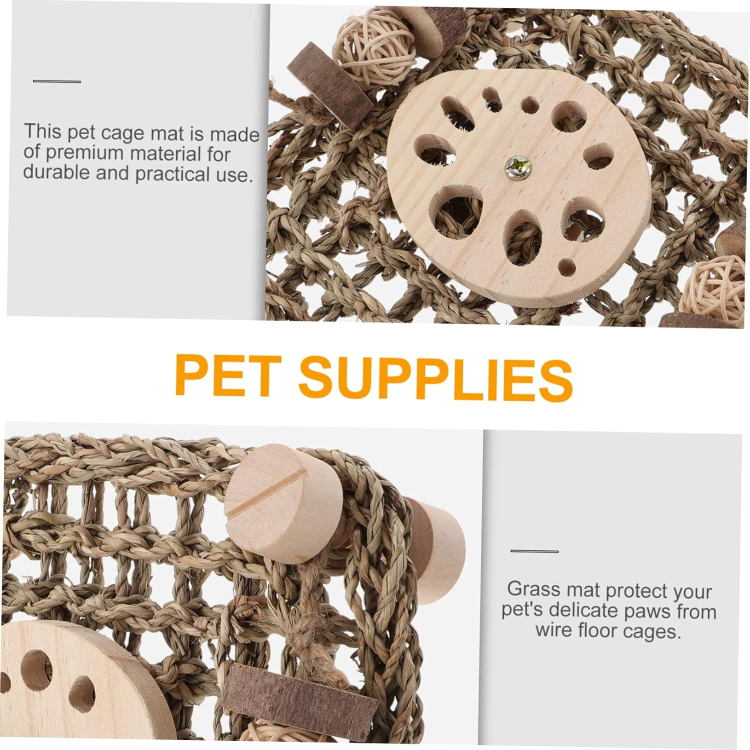 Generic 1Pc Rabbit Seagrass Mats for Pets Animals Rabbit Activity Mat Natural Hay Woven Bed Grass for Rabbits Cleaning Gerbils Activity Chew Natural Pine - Multi image number 4