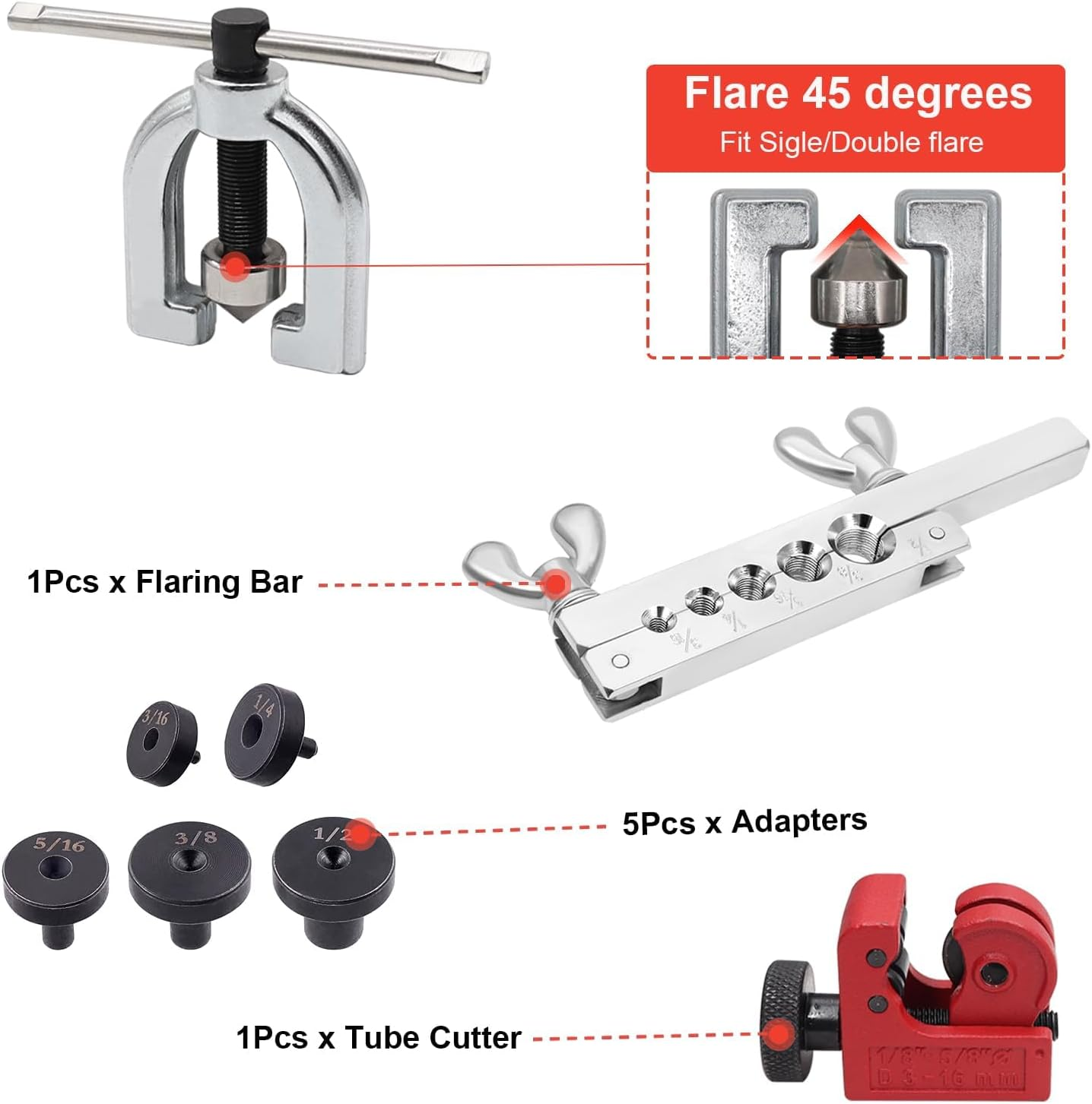 3/16 Copper Coated Brake Line Kit 25 Ft + Copper Aluminum Brake Line Double & Single Flaring Tool Kit,Consisting of 4 Unions Brake Line Fittings and 16 Fittings,45 Degrees image number 2