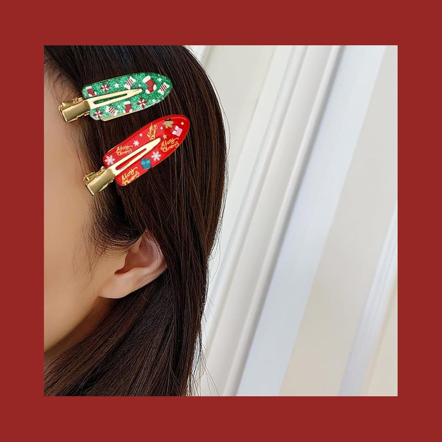 6PCS Christmas No-Bend Hair Clips for Women, Snowflake Duckbill Hairpins, Red Alligator Styling Clips, No-Crease Hair Accessories