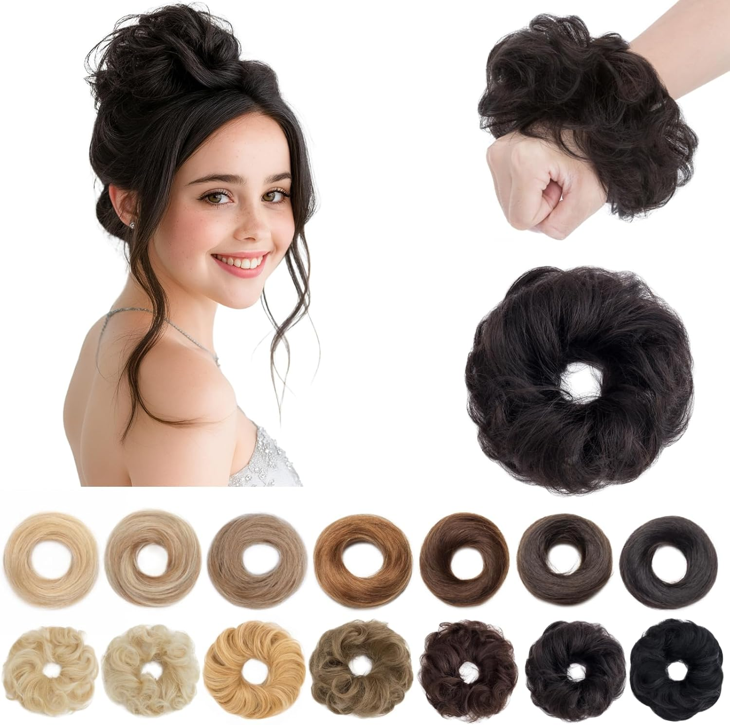 SEGOHAIR Messy Real Hair Bun Scrunchie Human Hair Piece for Women Updo Donut Bun Hairpiece Straight #02 Dark Brown