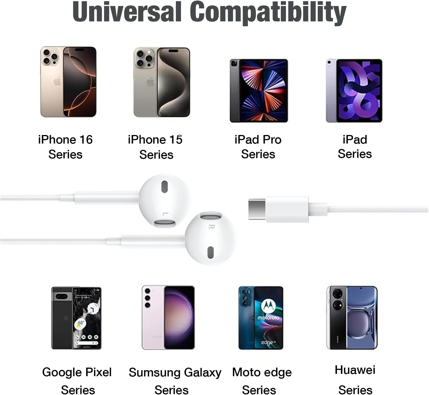 2 Pack In-Ear Headphones for Iphone 16/15 Pro Max Plus, Type C Earbuds with Microphone & Volume Control Nosie Reduction, Earphones Hifi Stere for Ipad Pro, Galaxy S23/S22/S21/S20/Ultra Note 10/20 image number 2