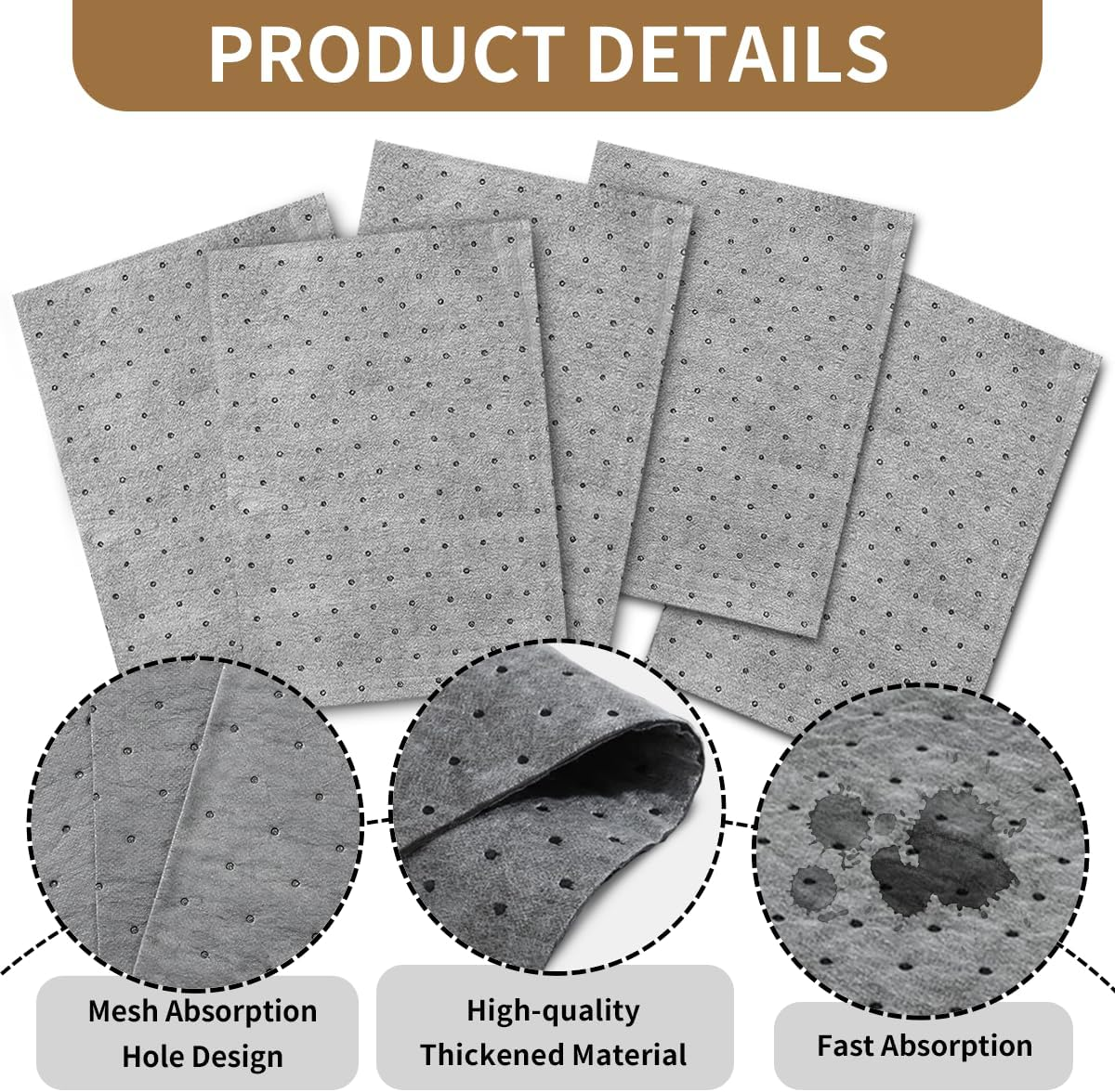 50 Pcs Oil Absorbent Pads, Oil Absorbing Sheets 10" X 13" Oil Spill Mat, Clean and Clear Oil Absorbing Sheets Oil Pads for Home Garage Basement Restaurant and Kitchen (Gray) image number 5