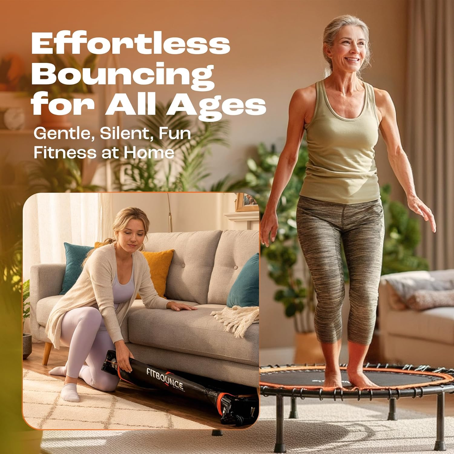 Fit Bounce Pro Bungee Rebounder Australia | Assembled | Half Folding | Silent & Beautifully Designed Pro Indoor Mini Trampoline for Adults & Kids | DVD & Online Workouts image number 4