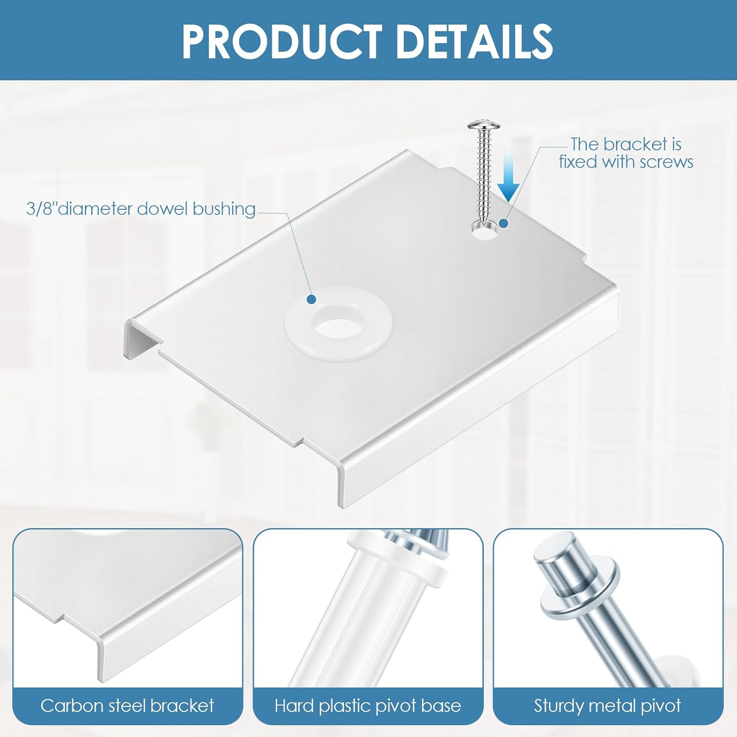 8Pcs Bi Fold Closet Door Repair Kit, Bifold Door Hardware Kit or 1-3/8" Include 8 Pcs Repair Bracket 2 Set Top Pivot Guide Wheel and Bottom Pivot Pin 3/8" and 7/16" for Repairing Folding Sliding image number 5