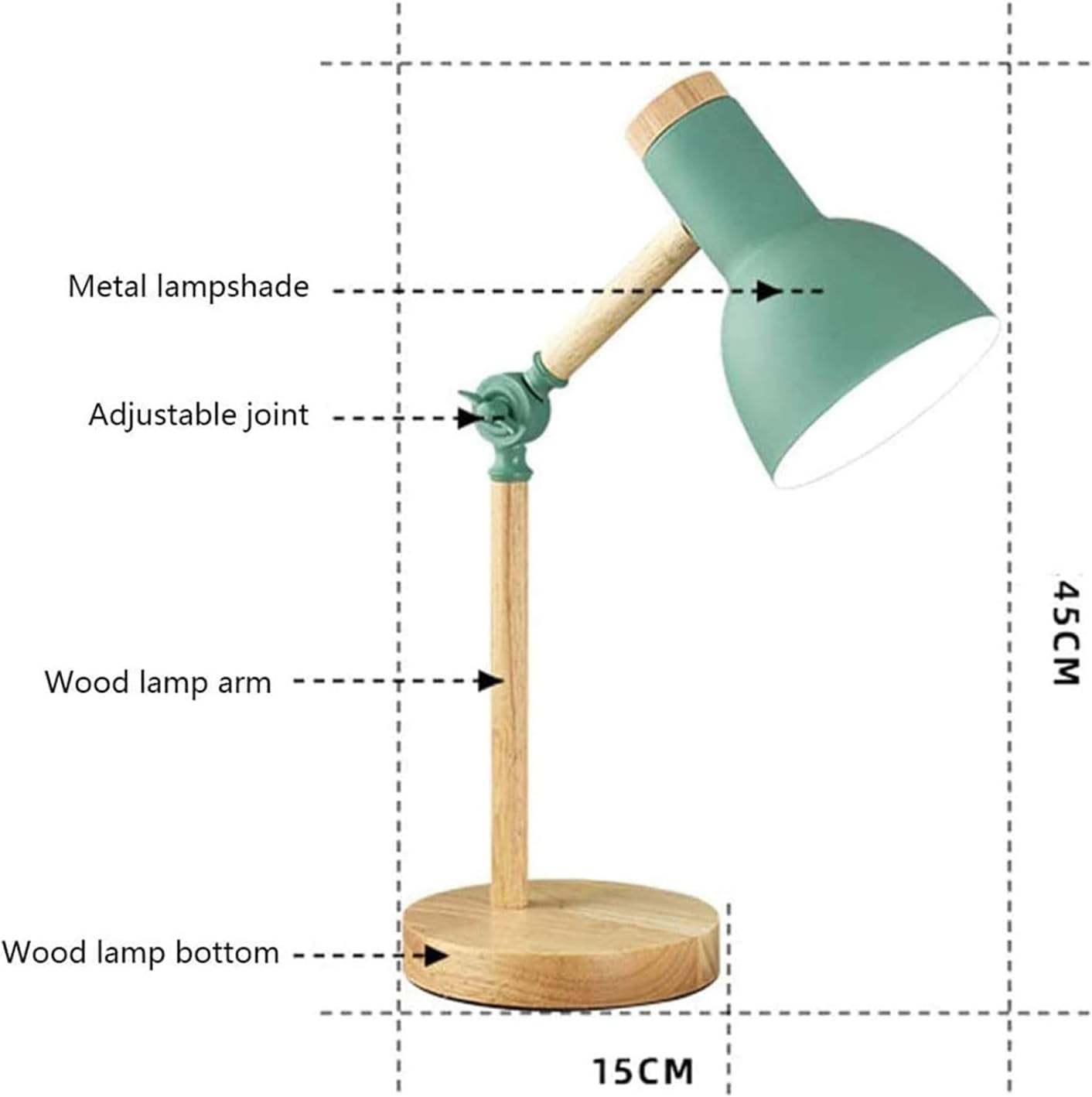 Desk Lamp E27 Wood Adjustable Angle with Metal Shade Table Lamp Modern with 3 Colors Dimmable Switch Bedside Lamps Eye Protection Simple Reading Lamp for Office Study Room Bedroom Living Room (White) - Grey image number 7
