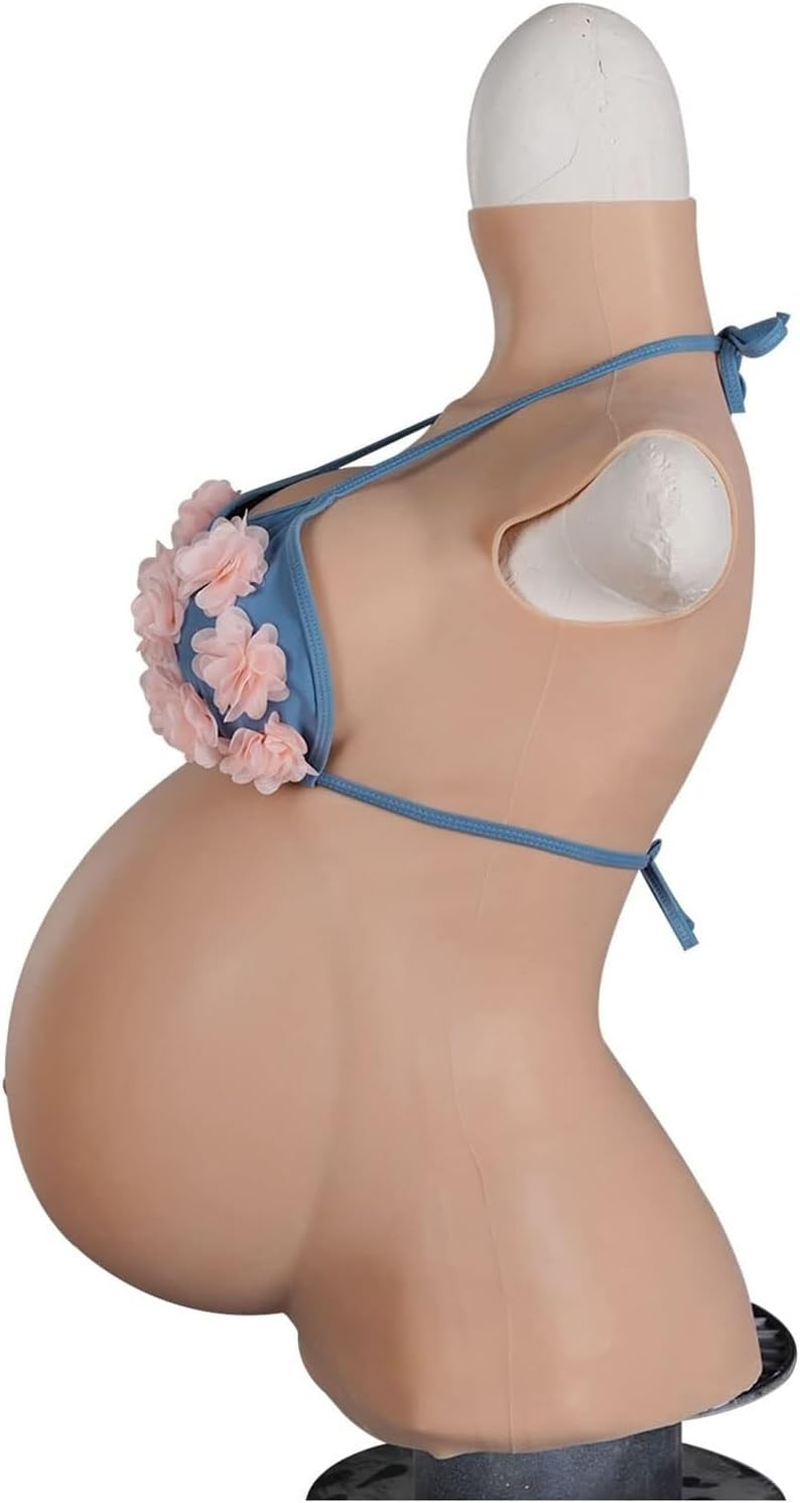 Lifelike Silicone Baby Bump & Breast, 4-9 Months Fake Pregnant Belly with Real Touch - Fake Boobs and Belly with Cotton Filled Breastplate Forms for Crossdresser(Color 3,9 Months) image number 2