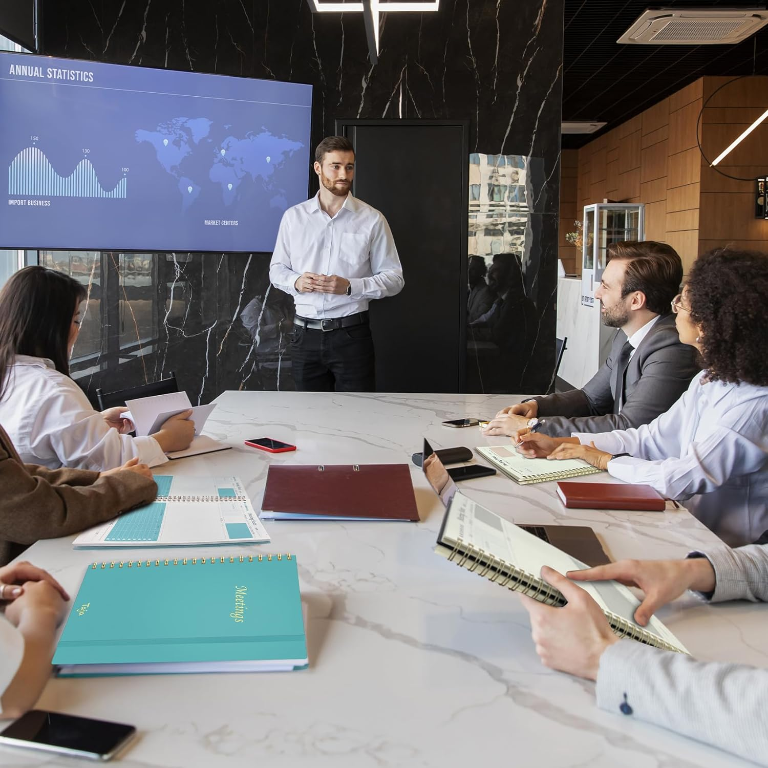 Meeting Notebook for Work Organization - Work Planner Notebook with Action Items, Agenda Planner for Note Taking, 160Pages (6.9" X 9.9") Project Planner for Men & Women - Pink image number 4