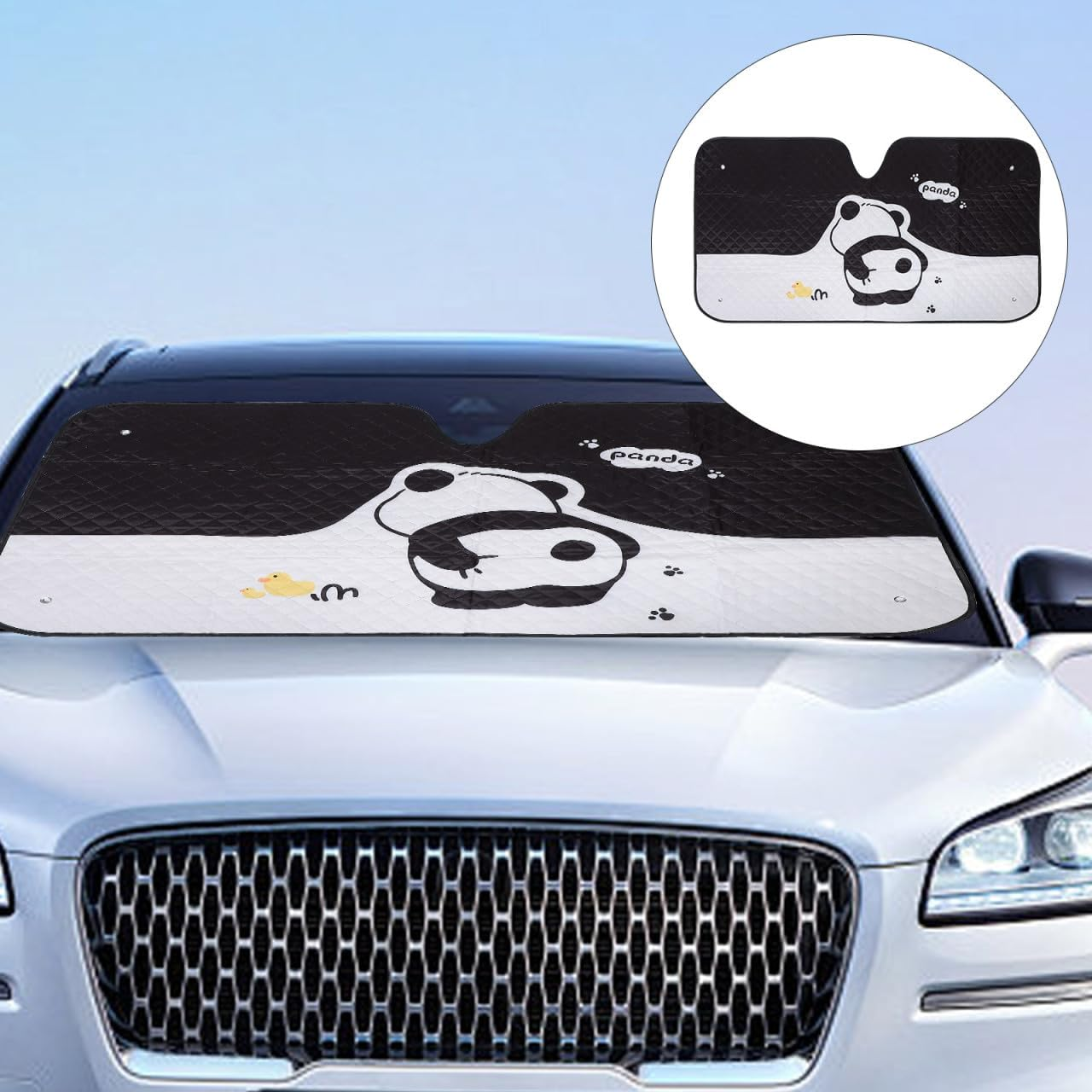 ULTECHNOVO Panda Car Windshield Sun Shade Cute Design Vehicle Sunshade Front Window Uv Protection Summer Heat Blocker Fits Most Cars image number 5