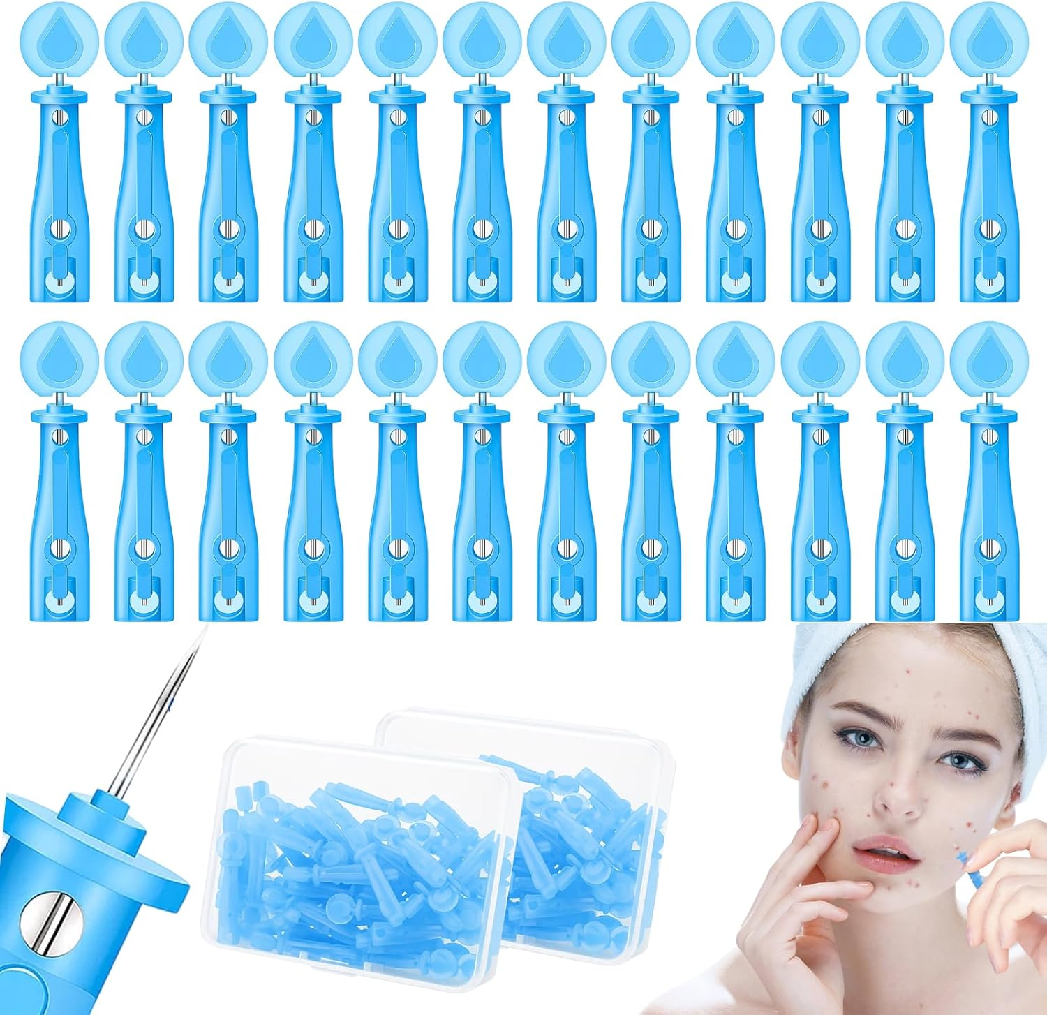 100 Pieces Blackhead Remover Tool, 2 Boxes Pimple Popper Kit, Skin Care Tools for Blackhead and Pimple Removal, Skin Control and Care Essentials