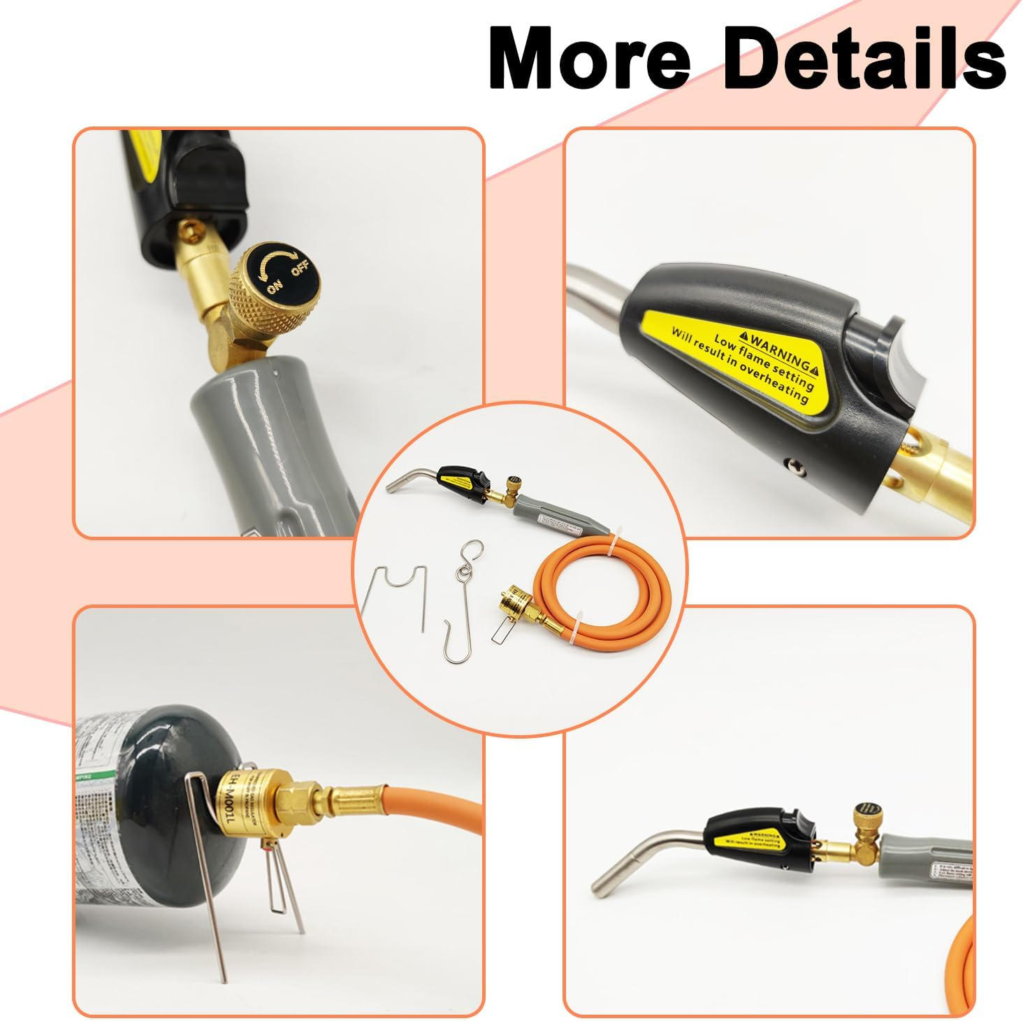 Intendvision Propane Torch Head, Mapp Gas Torch with Trigger Start, Adjustable Flame Knob, 1.5M Hose, Soldering Brazing Welding BBQ Torch Fuel by Propane Mapp Map Pro Gas (Includes Cylinder Clip) image number 2