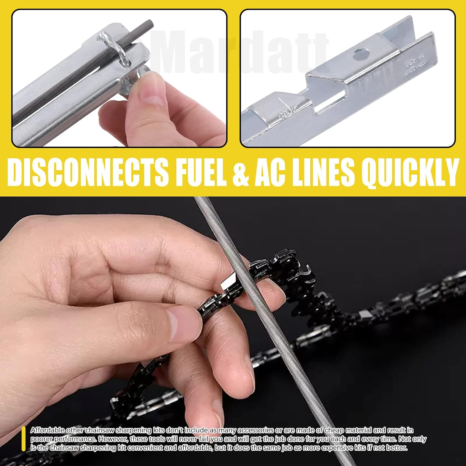 10Pcs Chainsaw Sharpener File Kit Includes 5/32'', 3/16'', 7/32" round Chainsaw Files, Flat File, Wood Handle, Depth Gauge, Filing Guide for Sharpening Filing Chain Saw Teeth Blade image number 6