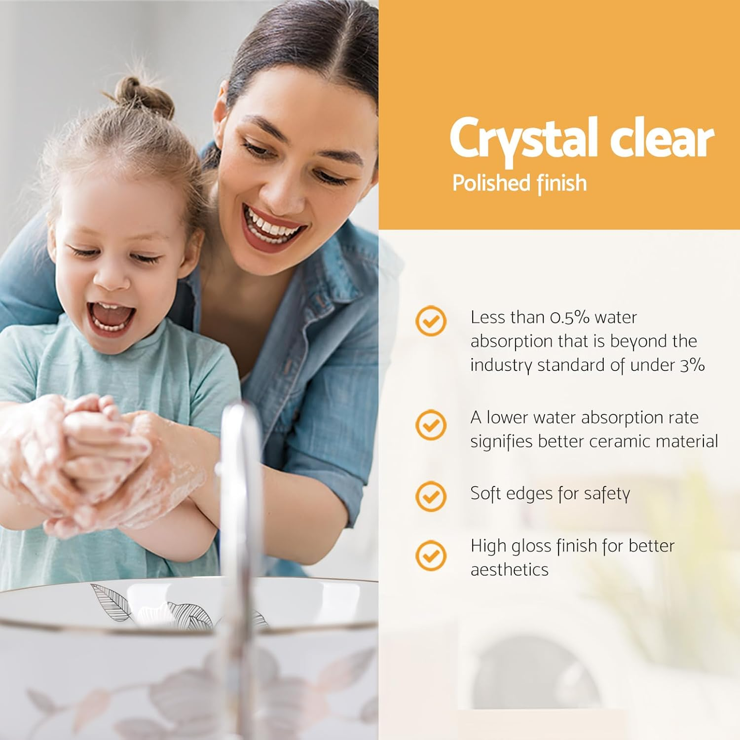 Cefito Bathroom Basin Vanity Sink, Ceramic Hand Wash Basins Vessel Sinks above Counter Top Tools Kitchen Home Improvement, round Shape High Gloss Finish Scratch-Resistant with Pattern White image number 1