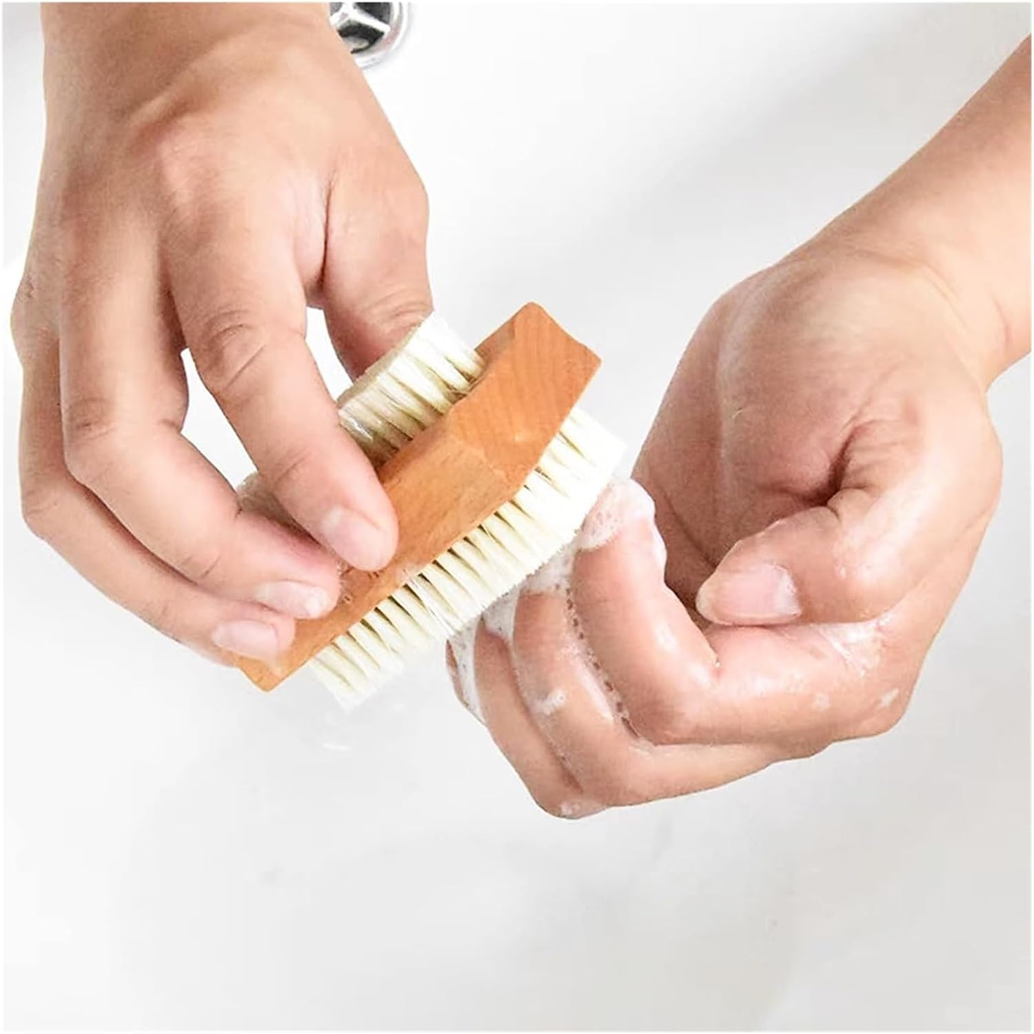 Bamboo Nail Brush for Cleaning Fingernails &ndash; Stiff Bristles for Nail Care, Eco-Friendly Wooden Hand Brush for Manicure, Cleaning (2PC) image number 3