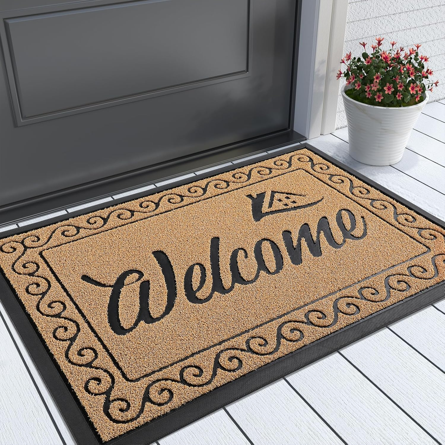 Yimobra Welcome Front Door Mat, Heavy Duty Easy Clean Doormat Indoor Outdoor, Waterproof Quick Dry Floor Mat for Home, Garage, Hign Traffic Areas, Non Slip, Low Profile, 29.5X17 Inches, Yellow