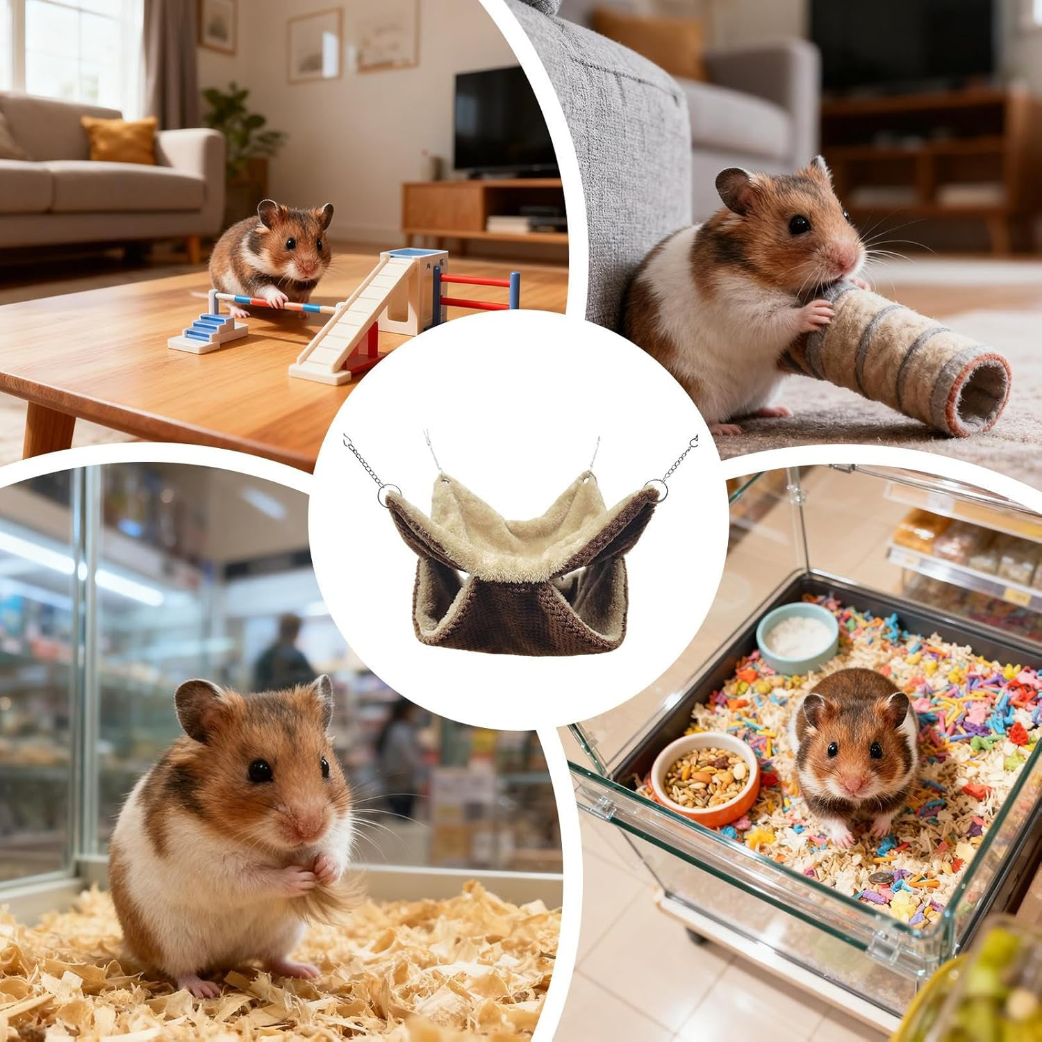 Tiny Pet Hammock - Soft Washable Cotton Cave, Warm Indoor Ferret Bed, Hanging Small Animal Shelter | Suitable for Bunny Squirrel Mouse Hedgehog Sugar Glider Cage Accessory Enrichment Sleeping Relaxing image number 2