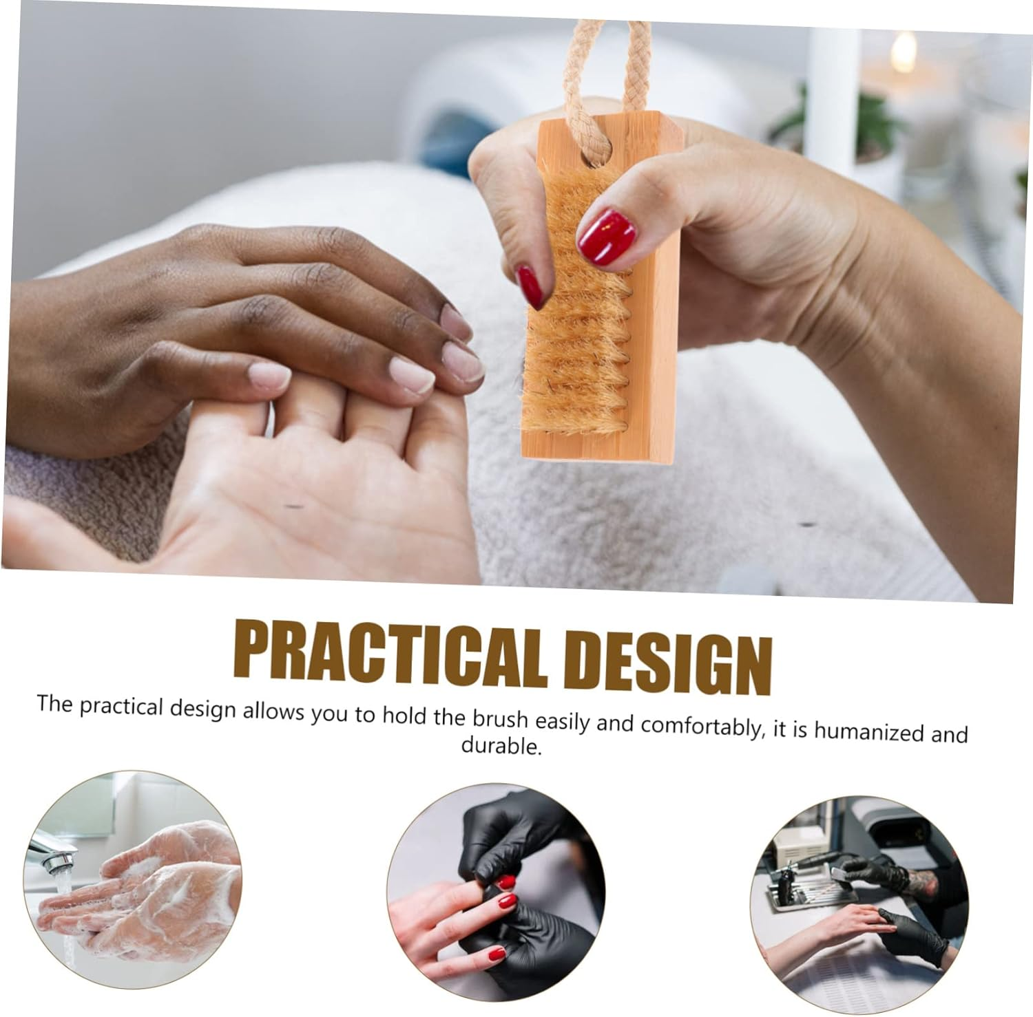 MUCKLILY 2Pcs Bamboo Nail Brush Professional Double Sided Nail Cleaners Gently Remove Debris and Dead Skin