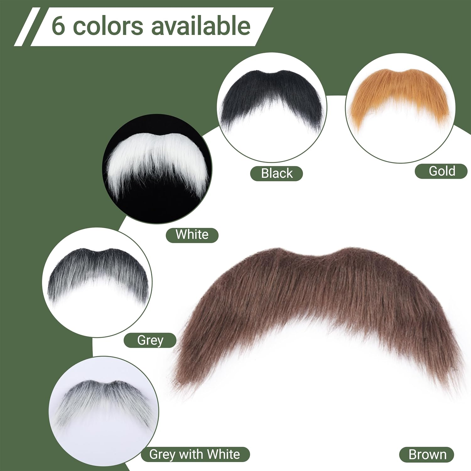 Cosela Fake Mustache Brown Self Adhesive Cosplay Halloween Party Fake Facial Hair image number 1