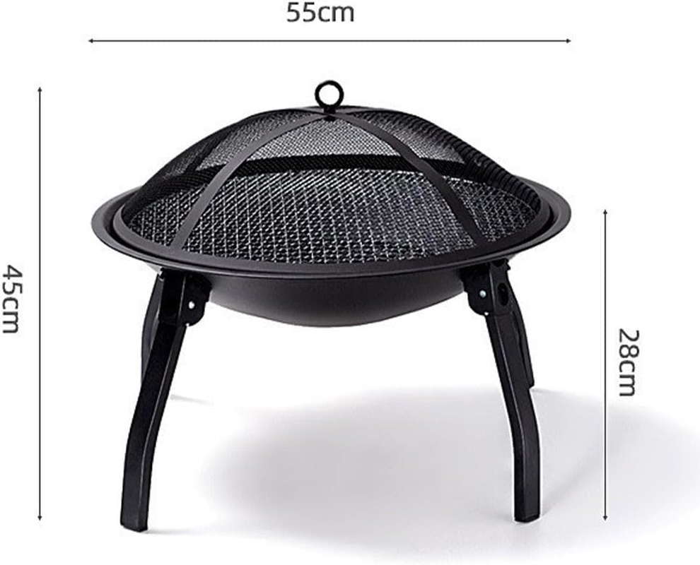 55CM Fire Pit Portable Folding Steel Fire Bowl, Carbon Barbecue Table, Cooking Tea around the Stove for outside Fireplace with Carrying Bag, BBQ Grill, Poker, for Patio Backyard Camping Bonfire image number 2