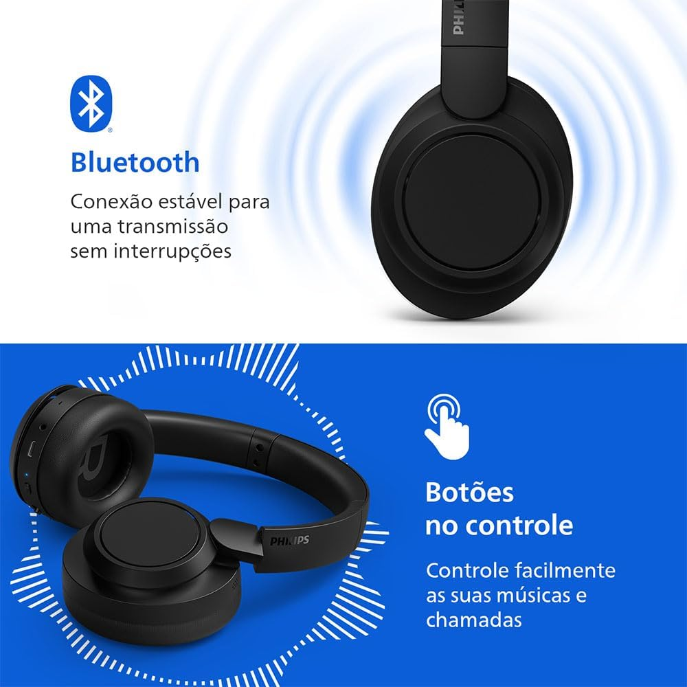 Philips TAH6509BK/00 Noise Cancelling Over-Ear Wireless Bluetooth Headphones - Excellent Call Quality, Compatible with Voice Assistants and up to 45 Hours of Music Playback Time - Black image number 3