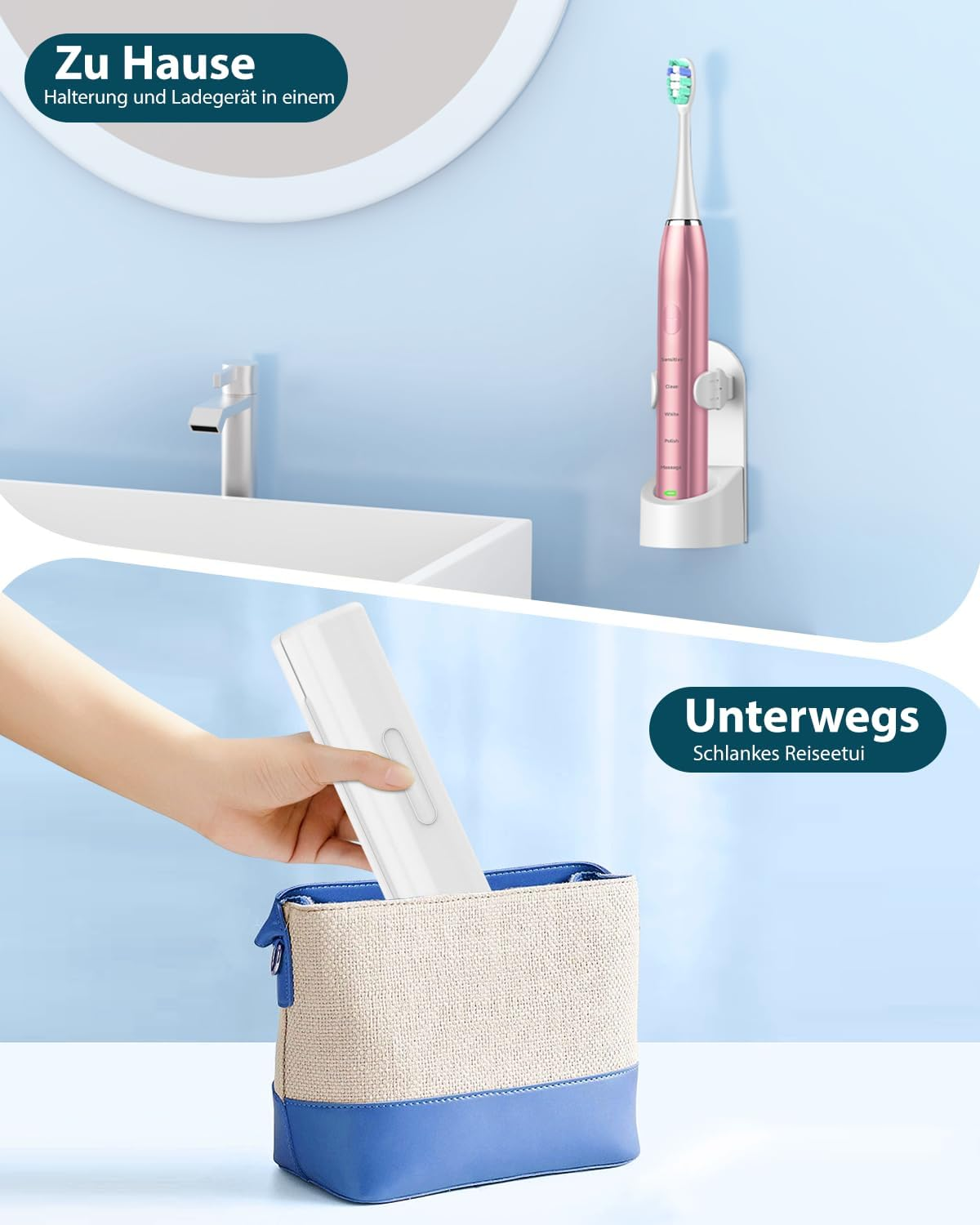 Sonic Electric Toothbrush Sonic Toothbrush - COULAX Travel Toothbrushes Electric Sonic Toothbrush, Shcall Electric Toothbrush with 8 Heads, 5 Modes, Timer, Rose Gold