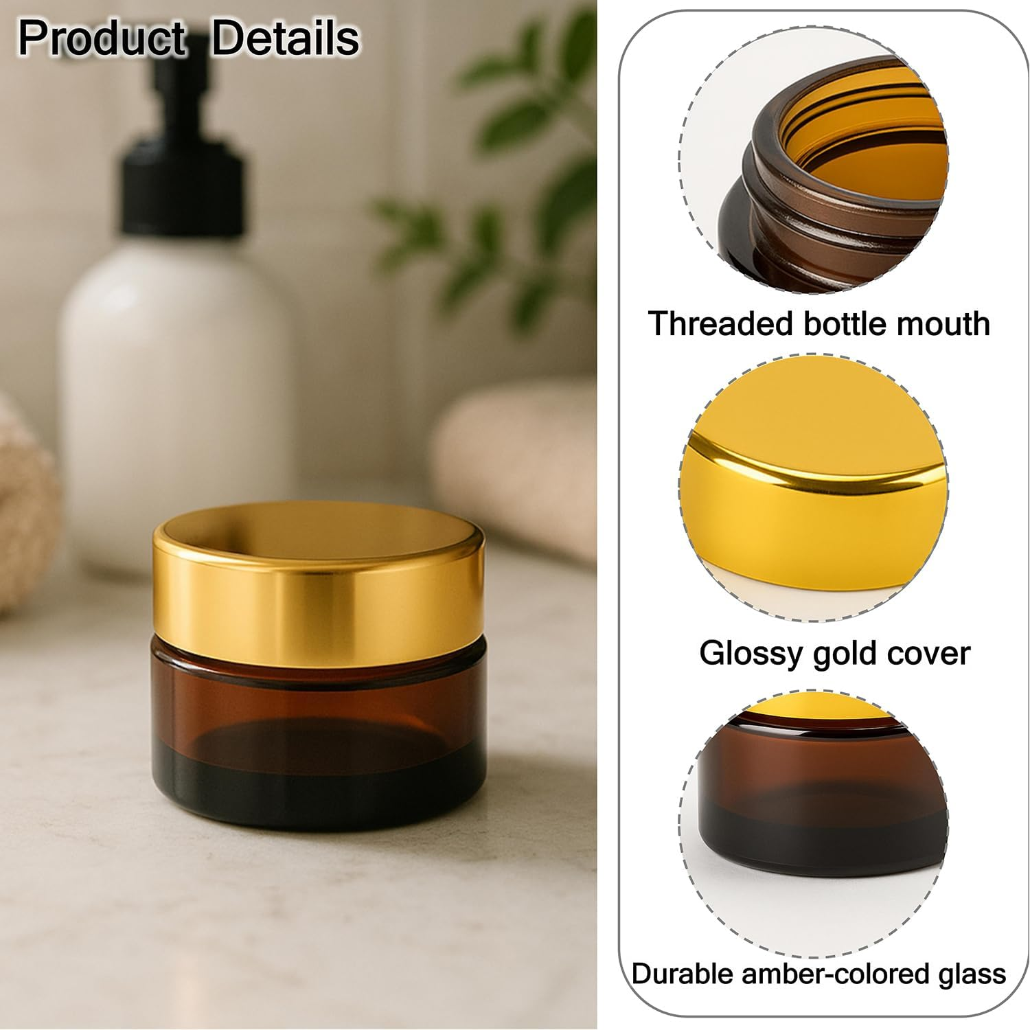 12 Packs 5Ml/0.17Oz Amber Glass Cream Jars with Golden Lids Small Cosmetic Containers Refillable Empty Jars Travel Sample Jars for Lip Balm, Salve, Ointment, Eye Cream, DIY Skincare image number 3