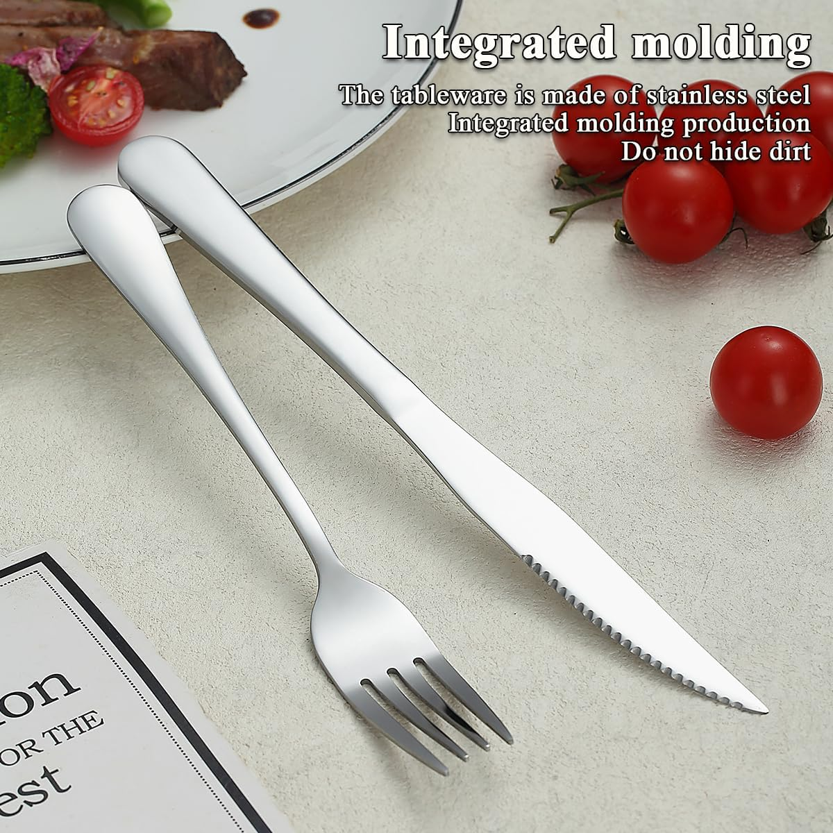 Evanda Steak Knives Set 24 Piece Service for 12, Stainless Steel 12 Dinner Forks and 12 Dinner Knives Set, Steak Knives Steak Forks, Dishwasher Safe