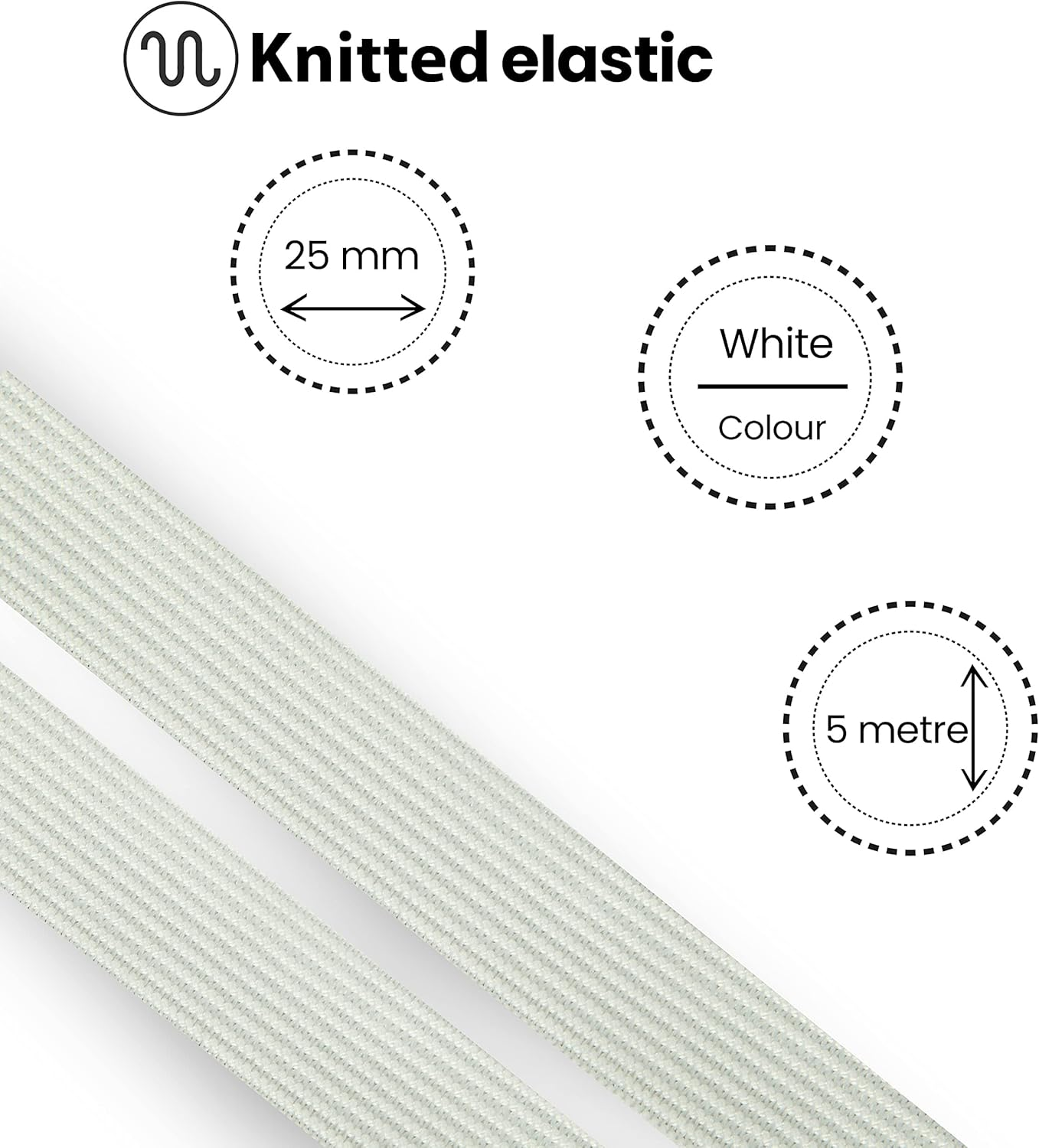 1 Inch Elastic for Sewing, Waistband Elastic, Wide Elastic in Widths: 20/25/40/50/75Mm (White, 25Mm X 5M) image number 2