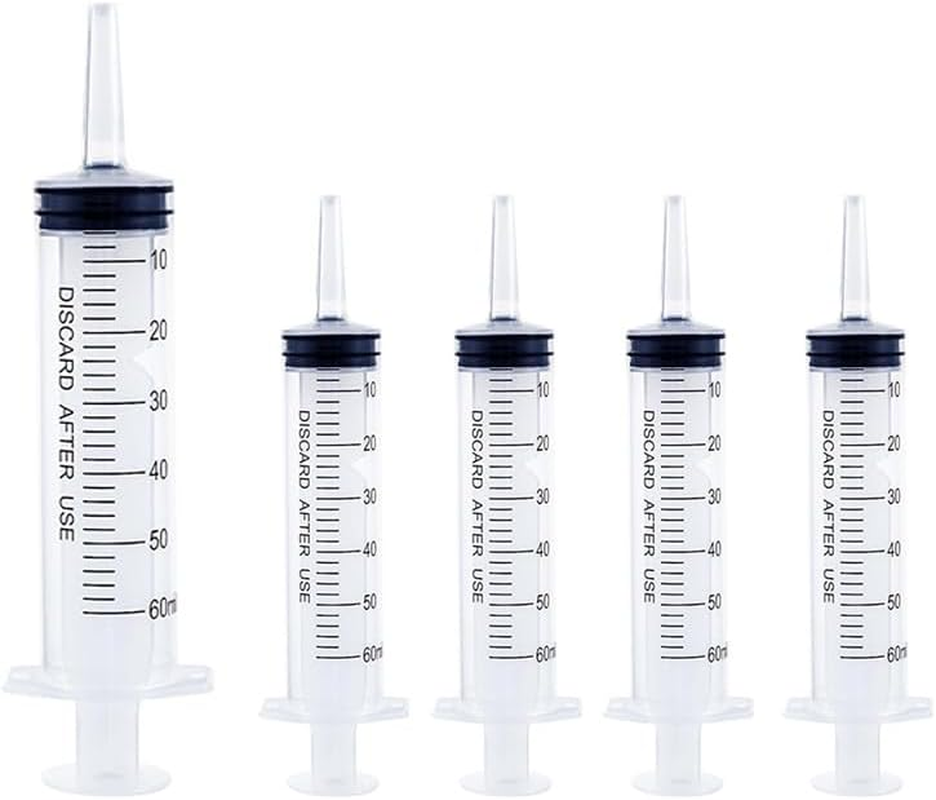 5Pcs 60Ml Plastic Syringe with Caps No Needle,Plastic Syringe with Cap Disposable Feeding Syringe Sterile Package Measuring Syringe,Large Plastic Sterile Syringes without Needle for Pet Feeding image number 2