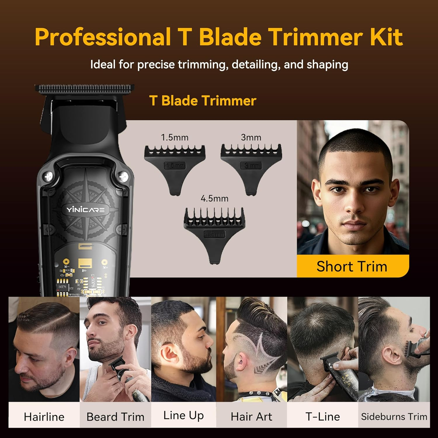 Yinicare Hair Clippers for Men Barber Kit Professional Cordless Electric Hair Cutting Set with Pomade Hair Clipper, Zero Gap T-Blade Trimmer, Guards for Mens Haircut (Hair Clippers Set)
