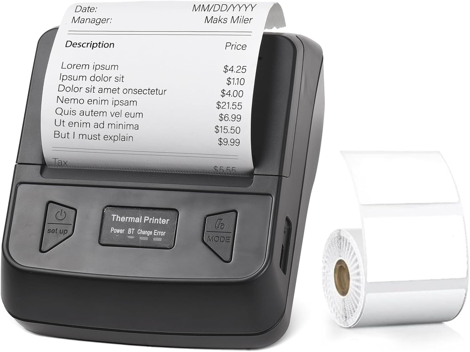 LAPOOH Portable 80Mm Receipt Label Printer Wireless BT Thermal Receipt Printer Mobile Bill Printer Compatible with Android/Ios/Windows System ESC/POS Print Command for Small Business Restaurant image number 3