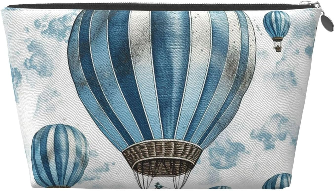 SDTYKHJ Large Capacity Makeup Bag for Women, Waterproof Portable Shaving Bag, Small Toiletry Bag, Blue Air Balloon, Leather Cosmetic Organizer Bags for Travel, Siliver, One Size image number 2