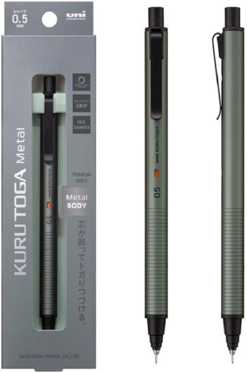 KURUTOGA Mitsubishi Pencil Mechanical Pencil Metal 0.5Mm Phantom Gray M5KH1P.23 with Original Stylus Ballpoint Touch Pen image number 6