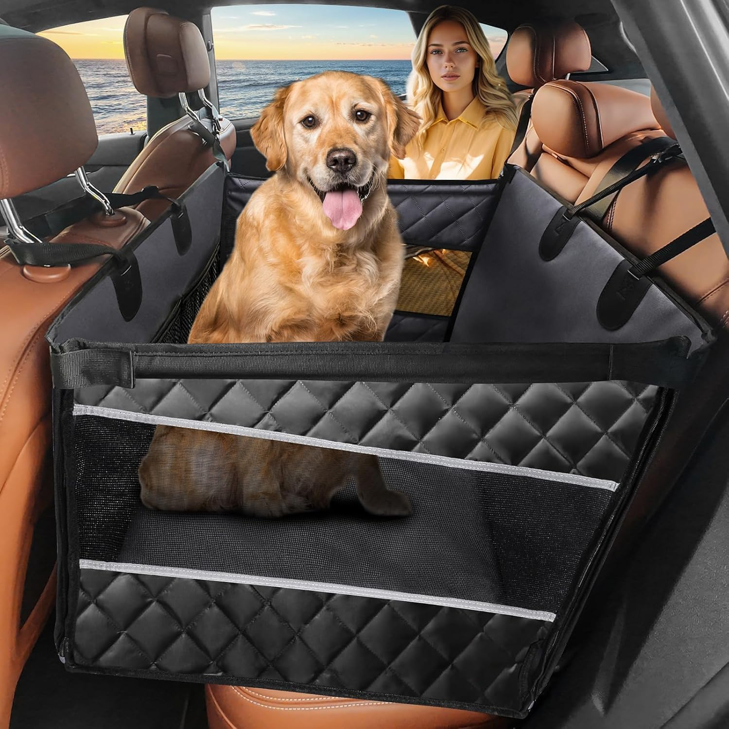 Waterproof Dog Carseat, Back Seat Extender for Dogs, Dog Car Seat for Large Medium Dogs, Dog Car Seat Medium Sized Dog, Car Hammock for Dogs-Storage Pocket, Pet Seat Cover for Cars/Suv/Truck image number 5