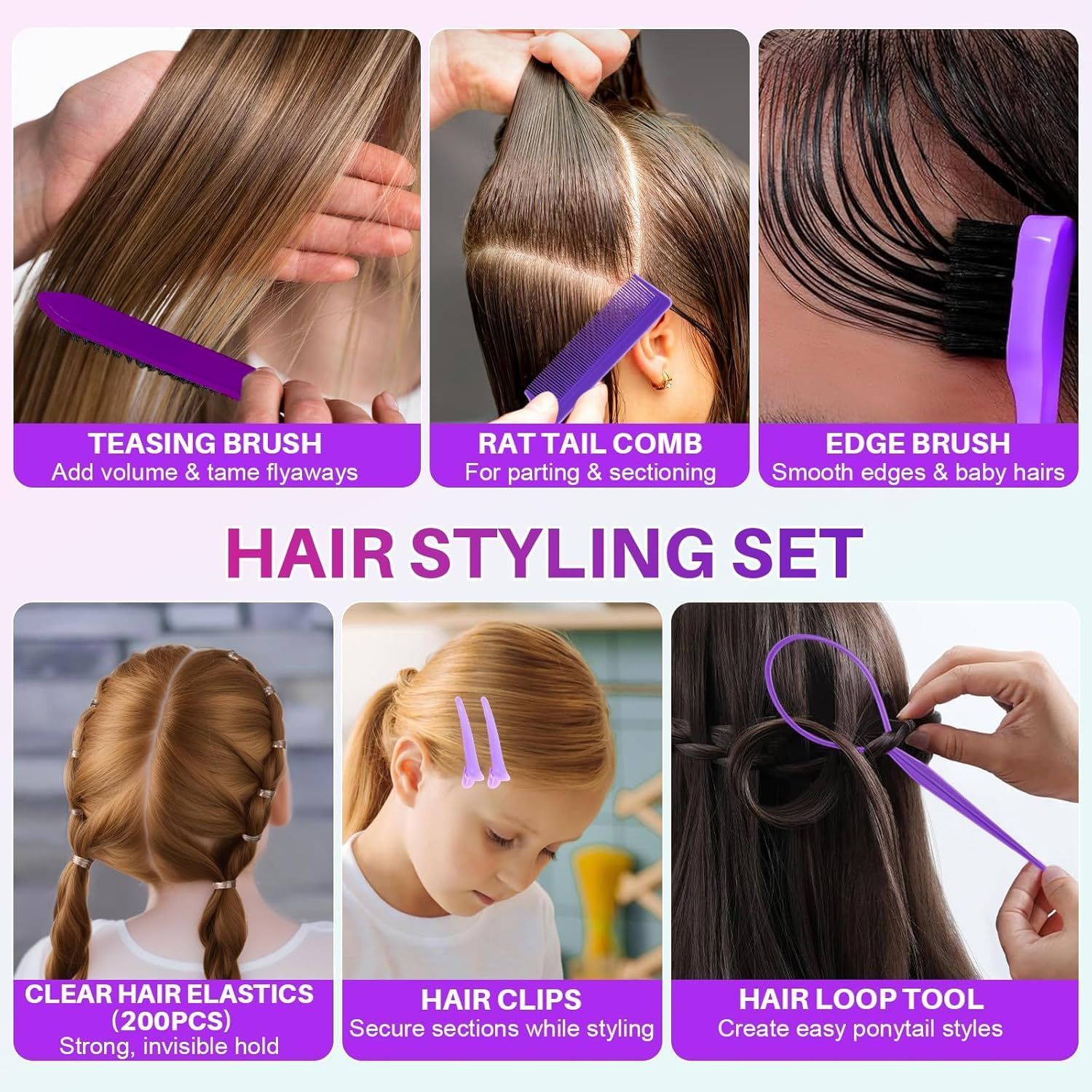 Start Makers Hair Wax Stick, Slick Back Hair Brush Kit, Hair Styling Stick for Flyaways, Edge Control Lasting Hold, Slick Back Brush for Smooth Edge, Tame Frizz Comb Style, Styling Set for Women Girls (11 Pcs) image number 1