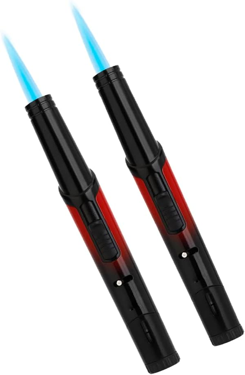 2PACK Windproof Long Lighter Refillable Torch Lighter Inflatable Butane Lighter Adjustable Flame Torch Lighter for Grill Single Torch Jet Flame Lighter(Without Gas) (Red)