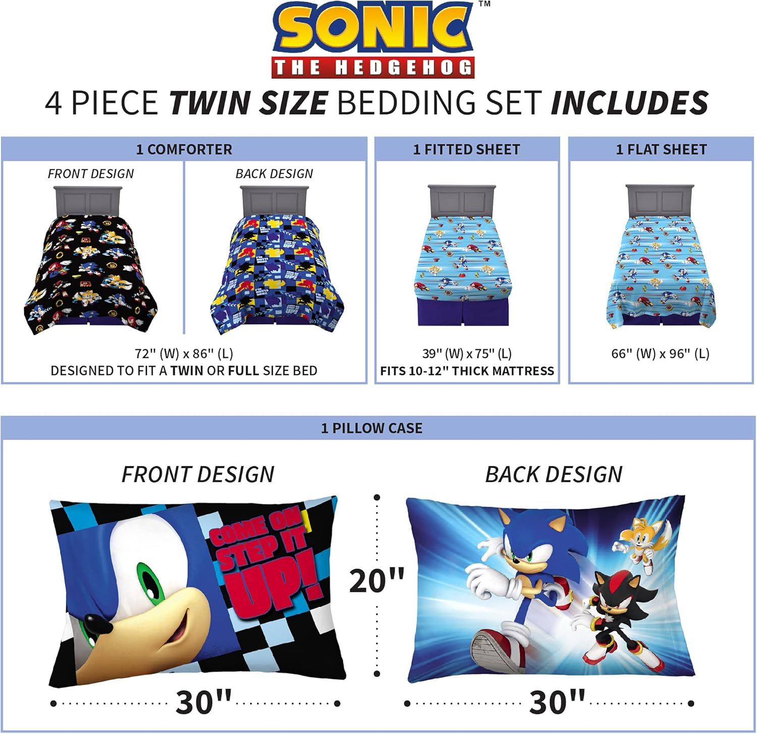 Franco Sonic the Hedgehog Anime Kids Super Soft Comforter and Sheet Set, 4 Piece Twin Size By, Prints May Vary image number 1