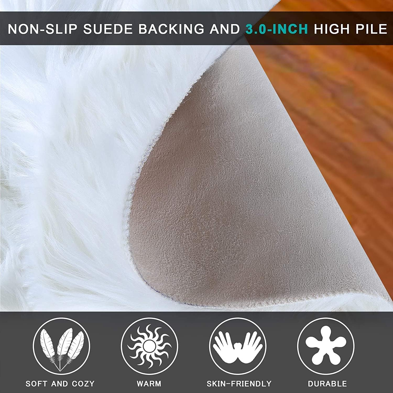 Soft Faux Sheepskin Fur Rug Fluffy Faux Fur Area Rug round Floor Mat Luxury Carpet Chair Cover Seat Pad for Holiday Chistmas Tree Skirt Shaggy Rug Bedroom Sofa Living Room (90Cm, White)