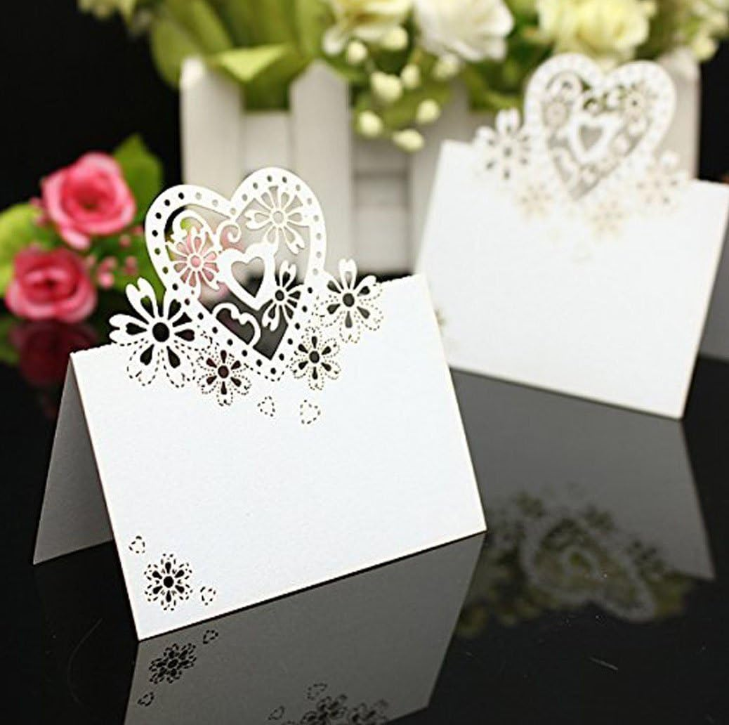 Yueton Pack of 50 Cut Heart-Shaped Hollow Wedding Table Number Name Place Card Wedding Party Decoration