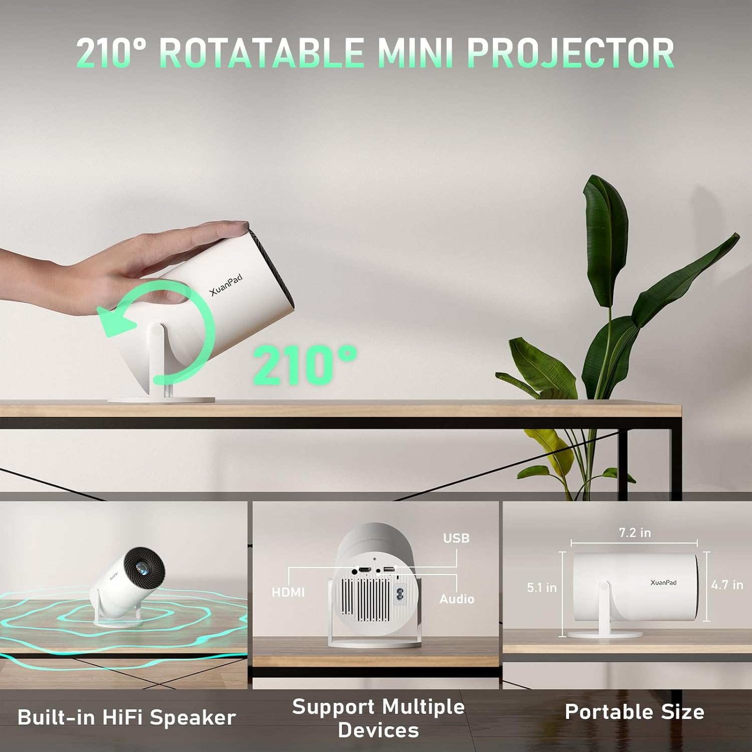 [Netflix Official & Electric Focus] 2025 Upgraded Xuanpad Mini Projector with Wifi and Bluetooth, Full HD 1080P, Auto Keystone, 210&deg; Rotatable Stand, Smart Portable Projector for Phone image number 1