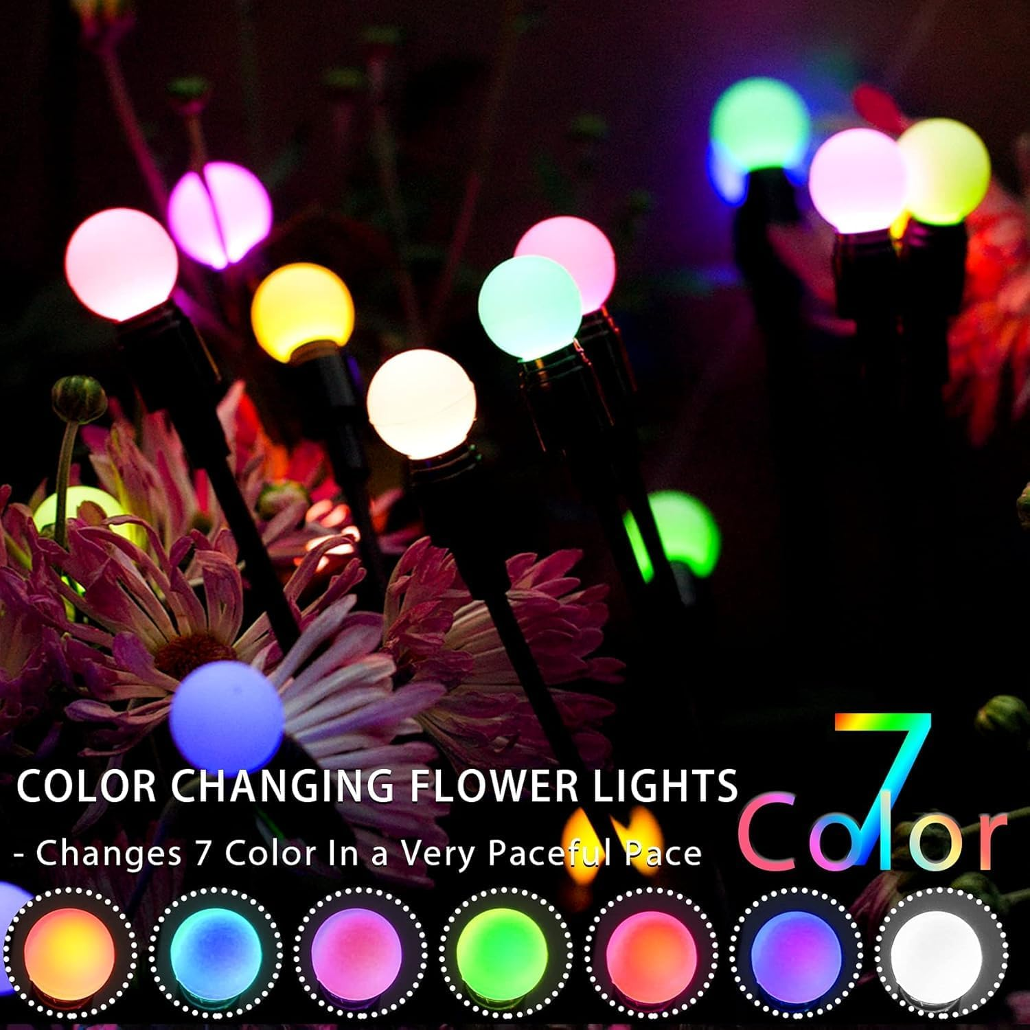 Solar Garden Lights, Starburst Swaying Light - Swaying When Wind Blows, Solar Lights Outdoor Decorative, Color Changing RGB Light for Yard Patio Pathway Decoration image number 5