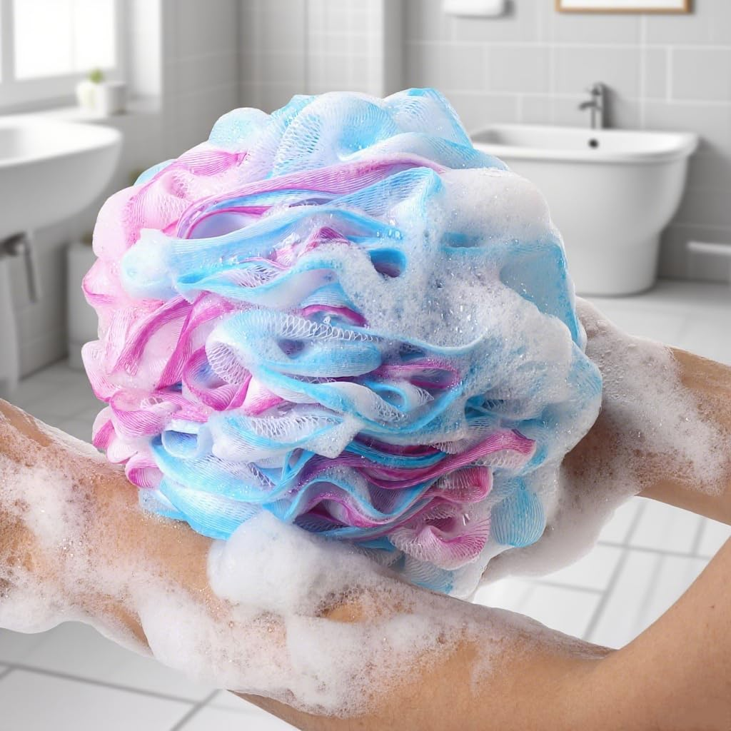 BTYMS XXL Large Loofah Bath Sponge 100G/Pc, Exfoliating Mesh Pouf Bath Scrunchies Shower Puffs - Pack of 4 image number 4
