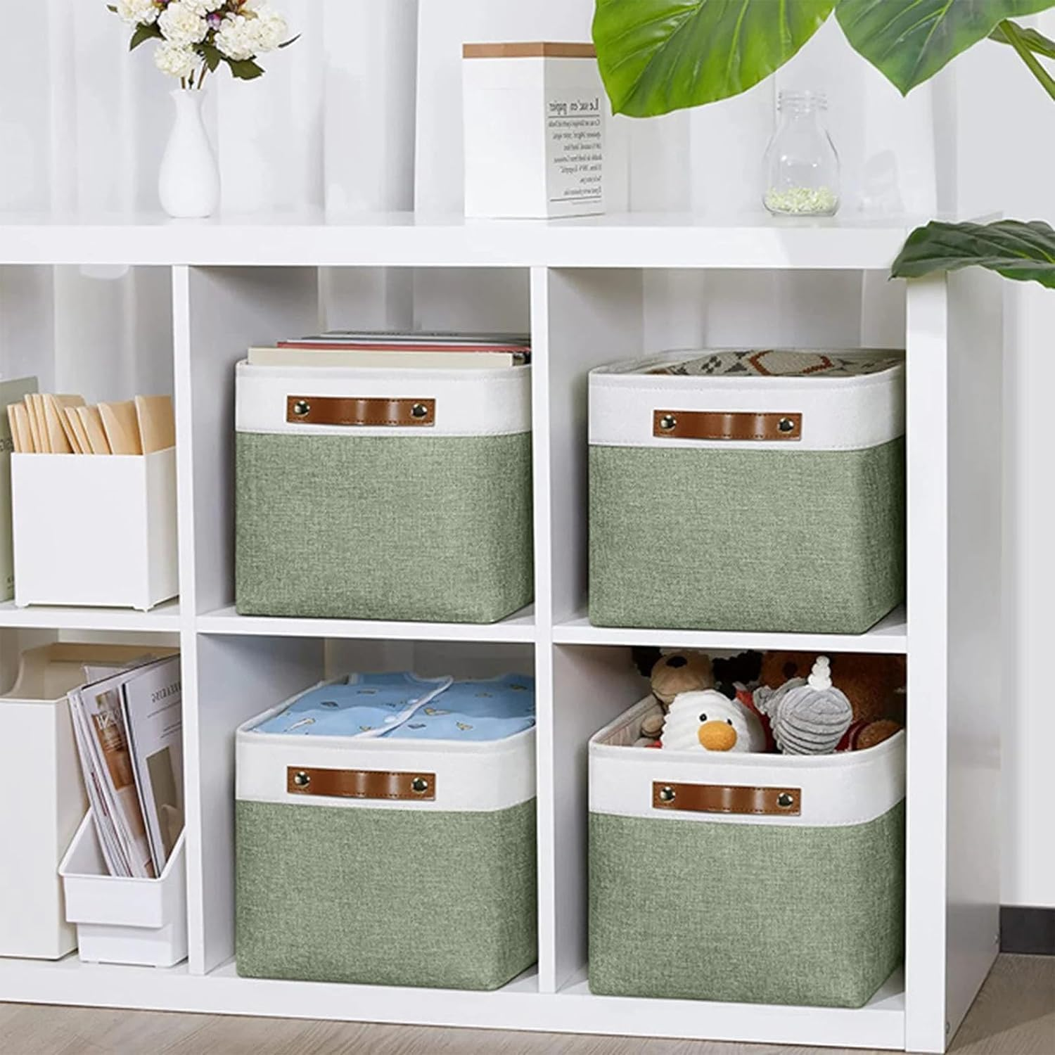 Tinyso Fabric Nursery Storage Baskets for Shelves(3 Pack),Foldable Large Storage Baskets for Organizing,Linen Storage Cube Box Decorative Baskets Bins with Handles for Closet,Clothes,Toy image number 1