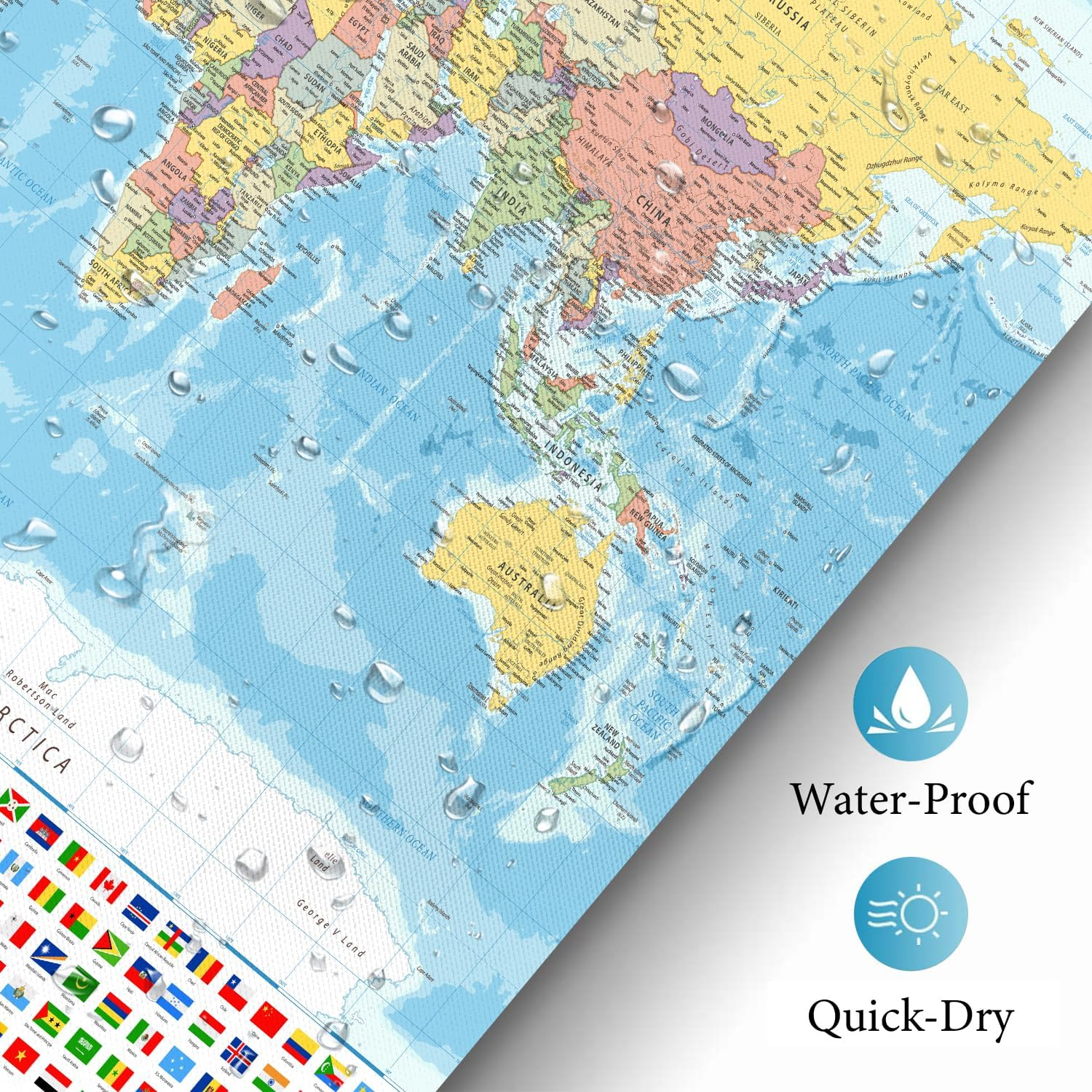 Itapnoom World Map Shower Curtain, Map of the World with National Educational Fabric Shower Curtains Set for Bathroom Boys Girls Kids Map Bath Decor with Hooks 72 X 72 Inch image number 4