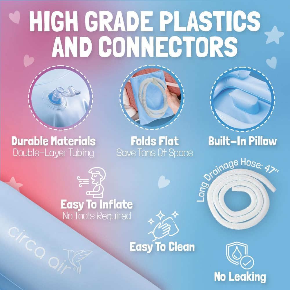 Circa Air Portable Hair Washing Station for Kids - Inflatable Hair Washing Basin for Children, Toddler with Built-In Pillow & Neck Support, Hair Wash Basin Sink for Hair Wash in Bed, on Floor, Bathtub image number 3