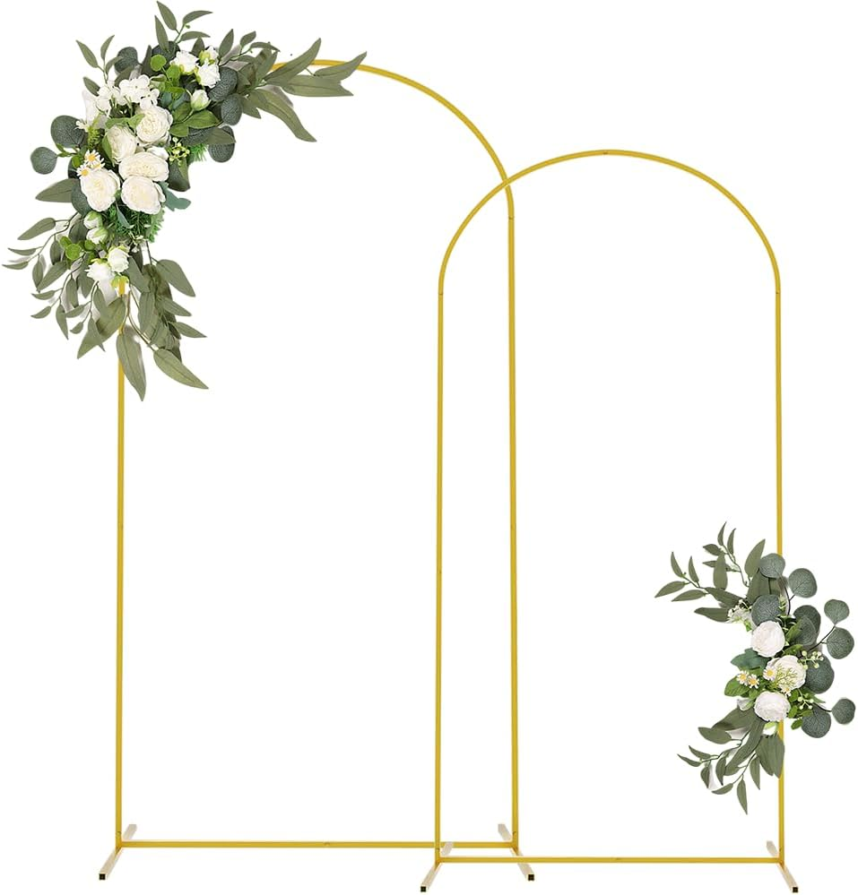 Newsmarts 7.2FT+6.6FT Two Set Wedding Door Arch Gold Metal Backdrop Stand Frame for Baby Ceremony Party Garden Decoration image number 4