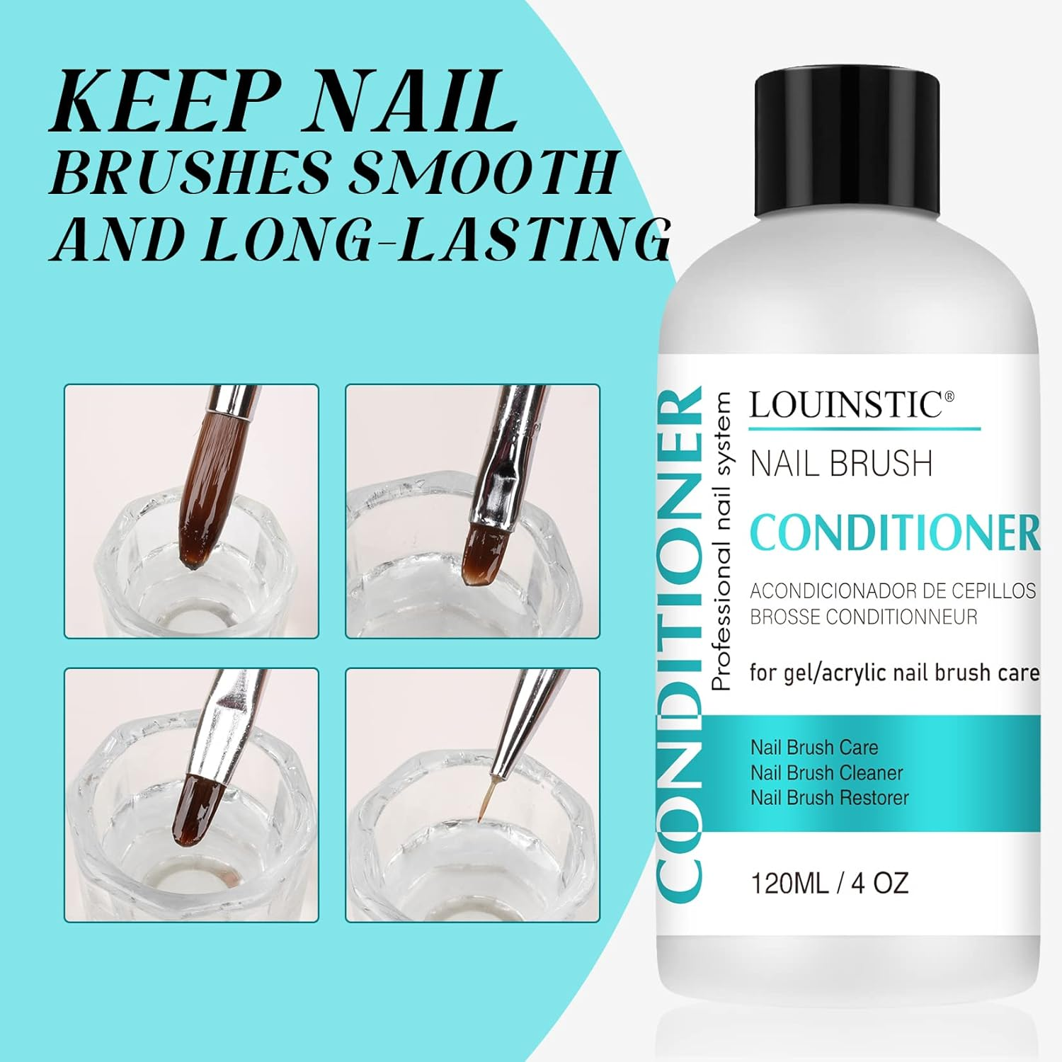 LOUINSTIC Acrylic Nail Brush Cleaner - Quickly Clean Gel/Acrylic Nail Brushes, Paint Brushes, Airbrushes, Art Tools, Nail Brush Cleaner Conditioner Preserver and Restorer 4 OZ image number 3