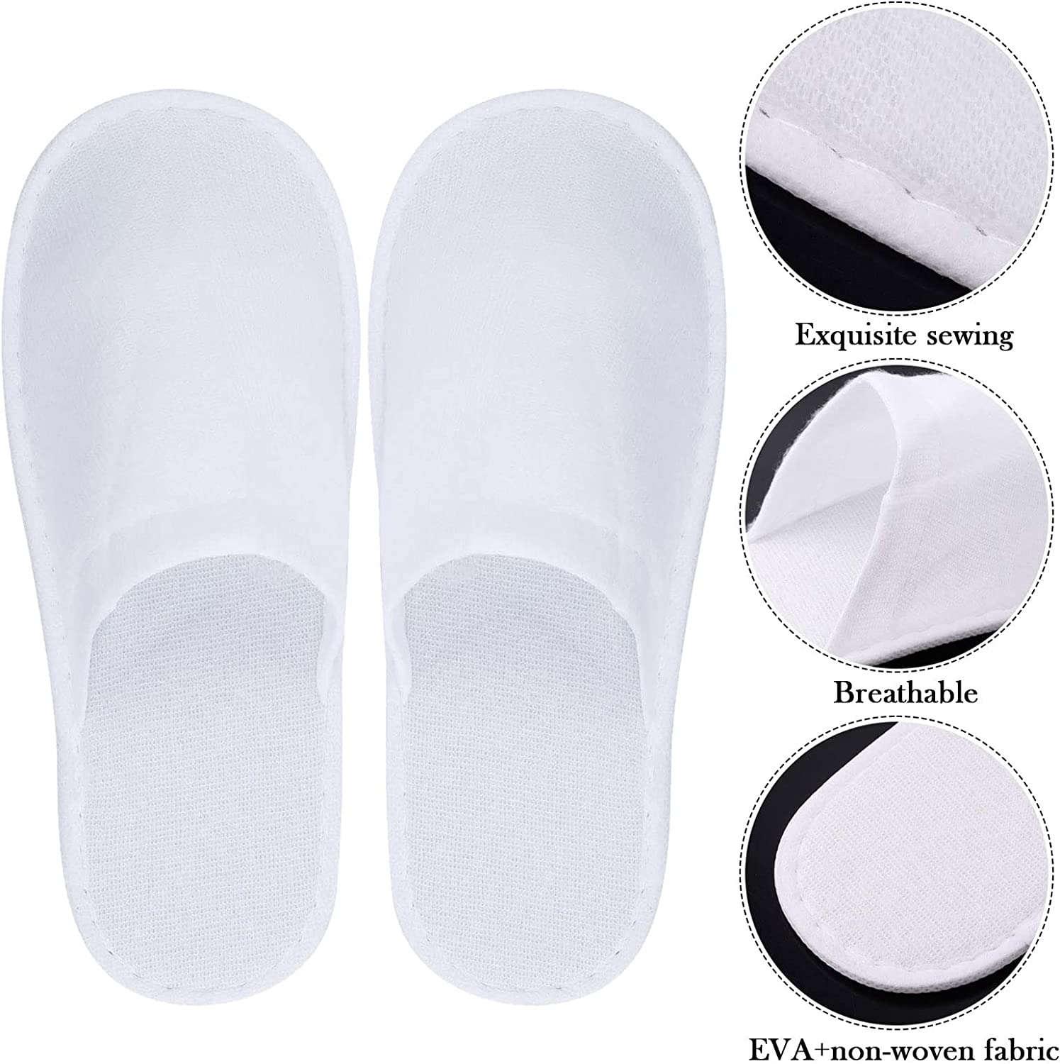 12 Pairs Disposable Spa Slippers Non-Slip Unise for Hotel Home White