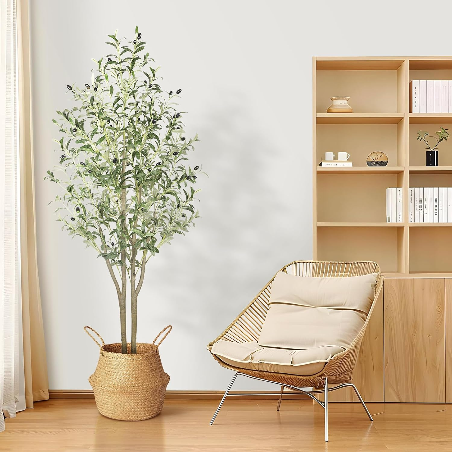 Alupssuc 5FT Artificial Olive Tree, Fake Olive Tree with Lifelike Olive Leaves, Faux Tree Indoor Outdoor for Home Living Room Bedroom Balcony Corner Office Garden Decor, 150Cm image number 1